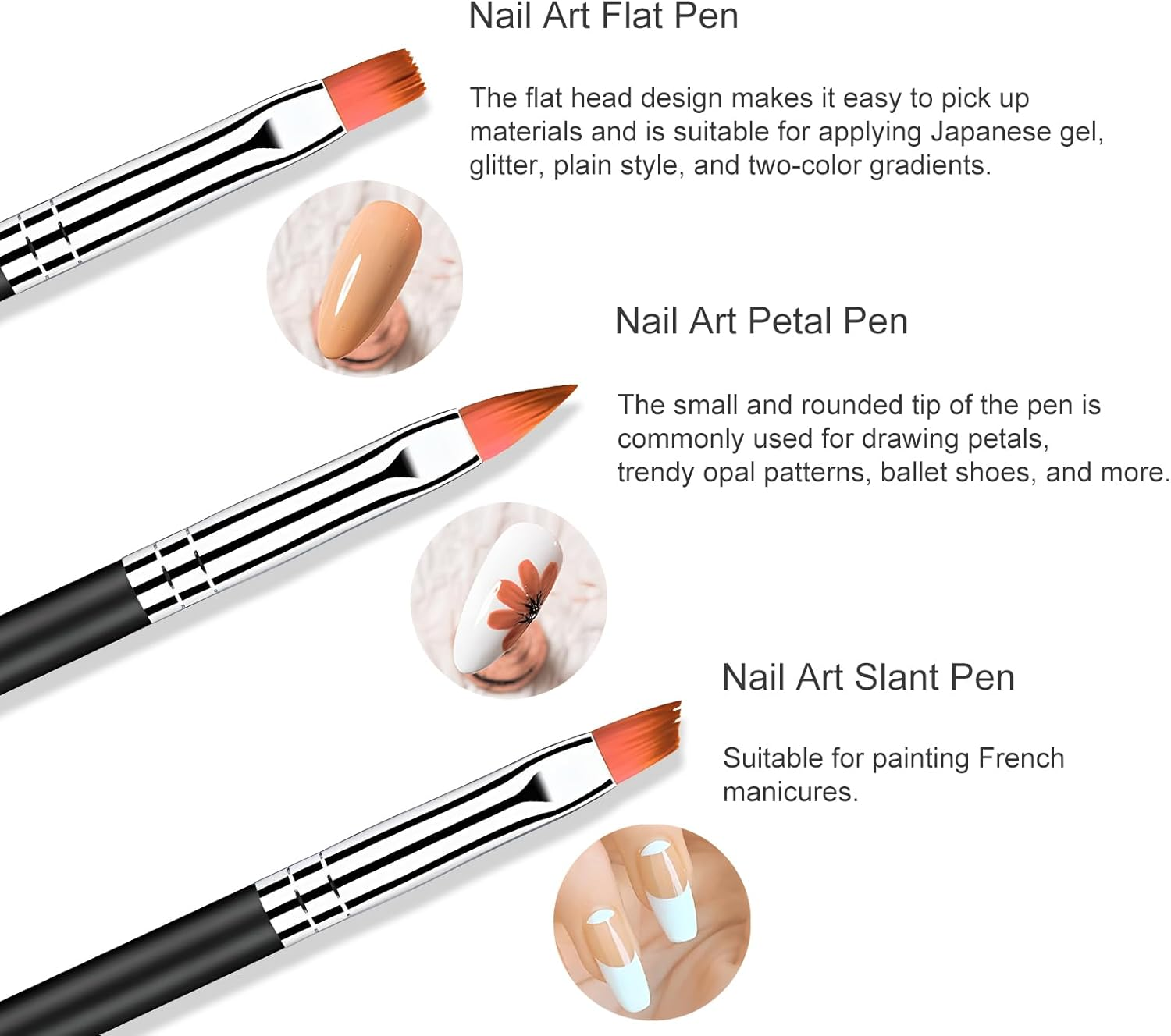 6 Pcs Nail Art Brush Set,Double Ended Fine Nail Liner Brush Dotting Pen Painting Tools with Nail Extension Gel Brush, Builder Gel Brush, Nail Art Liner Brush, Nail Dotting Pen for DIY Manicure, Black image number 3