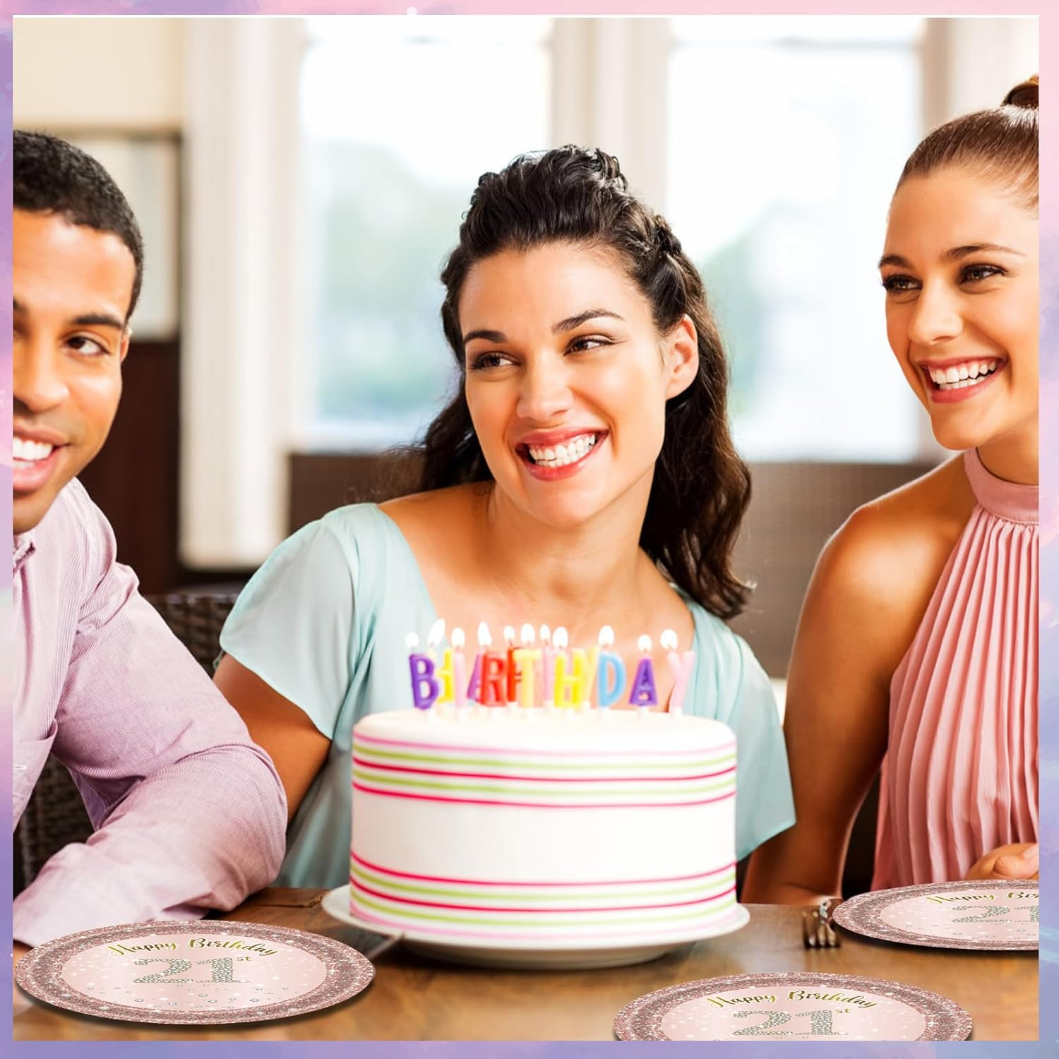 21St Birthday Rose Gold Party Supplies Rose Gold Birthday Supplies Plates and Napkins Happy 21 Birthday Disposable Tableware Party Supplies for Girls Women - 10Th image number 5