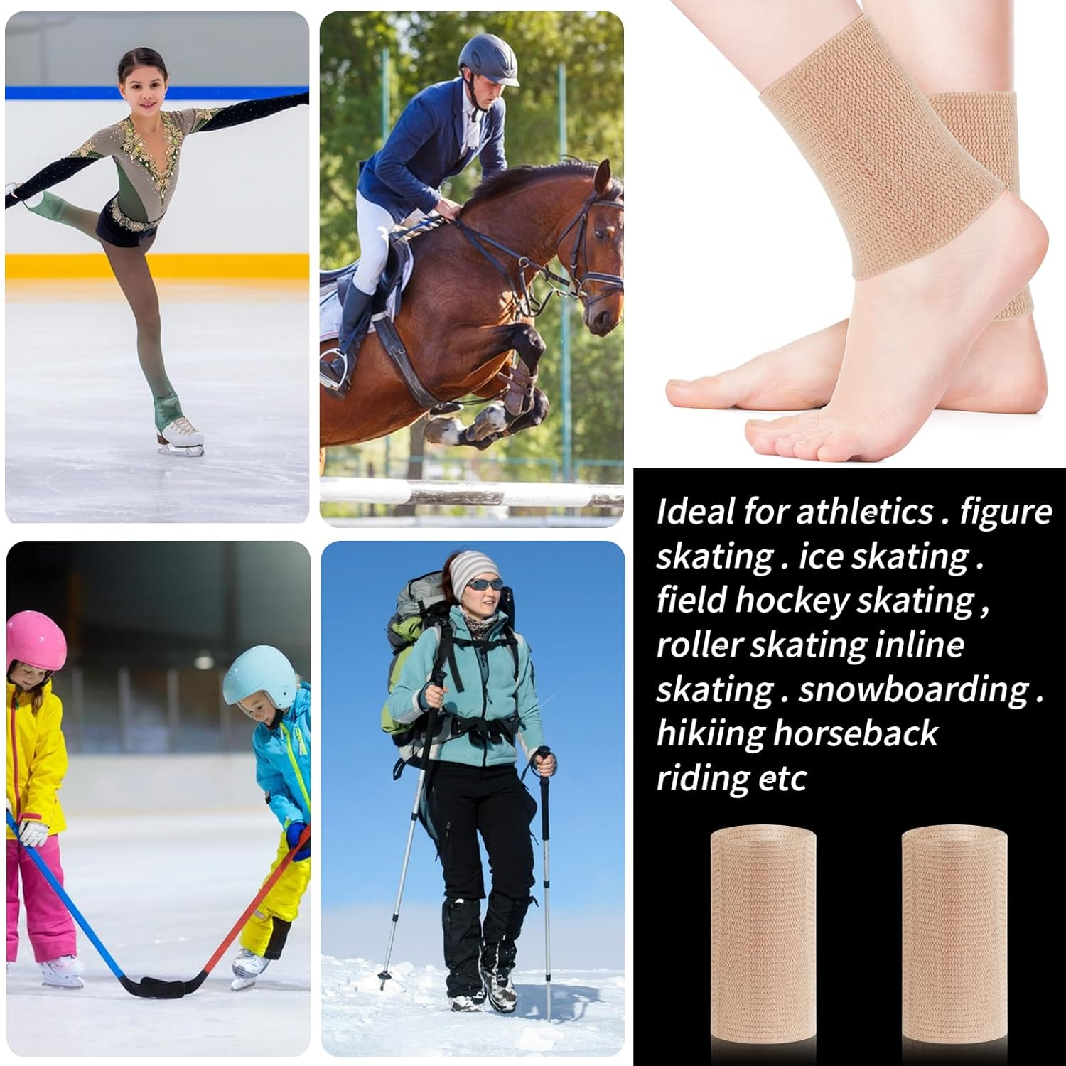 2 Pcs Ankle Gel Sleeve Padded Skate Socks Ankle Protector for Shoes Ice Skate Guards Padded Ankle Protector Brace Ice Skating Protection for Figure Skating Riding Hockey Roller Inline Ski image number 2