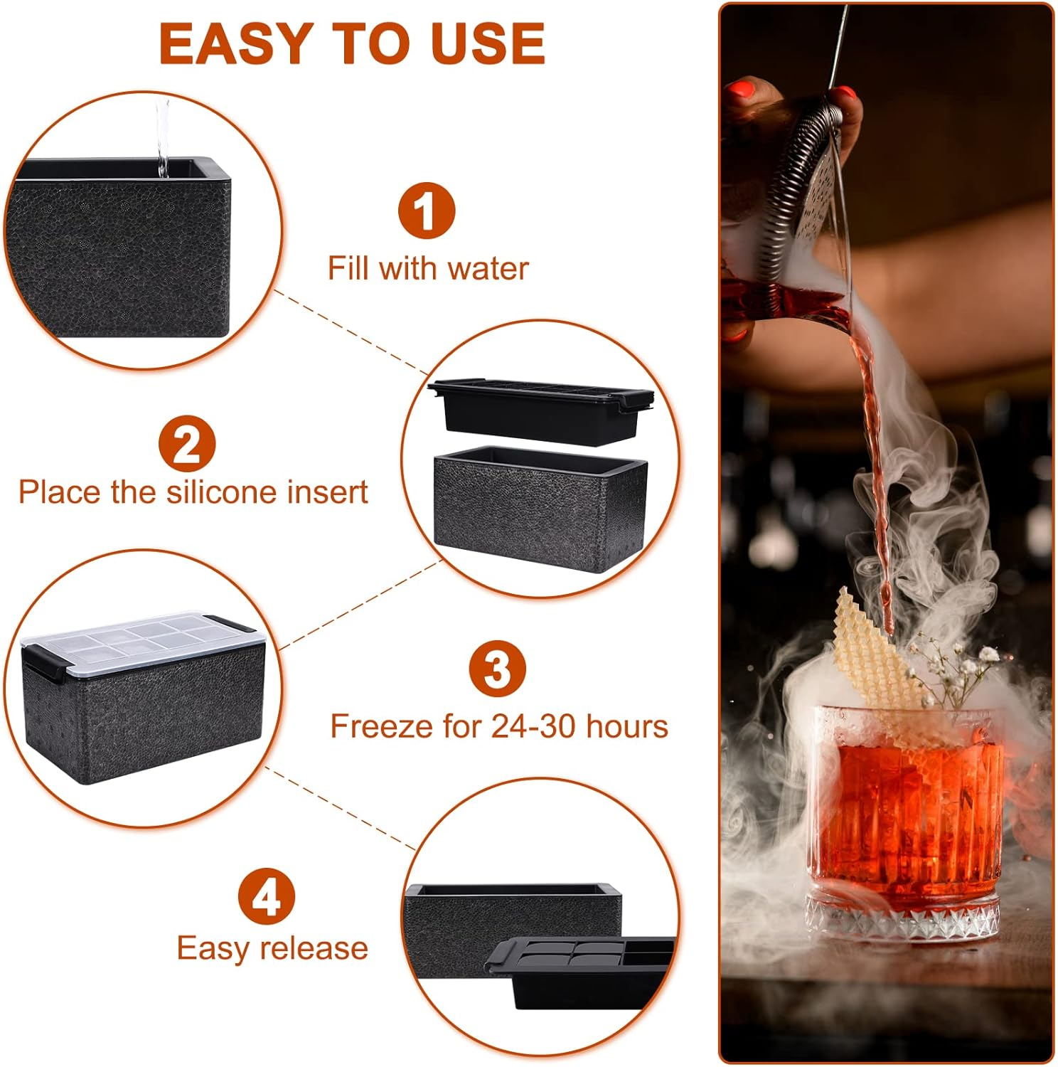 Timok Clear Ice Cube Maker - 2 Inch Clear Ice Cube Tray Make 8 Large Square Ice Cube Molds for Cocktail, Whiskey & Bourbon Drinks, Gifts for Men image number 2