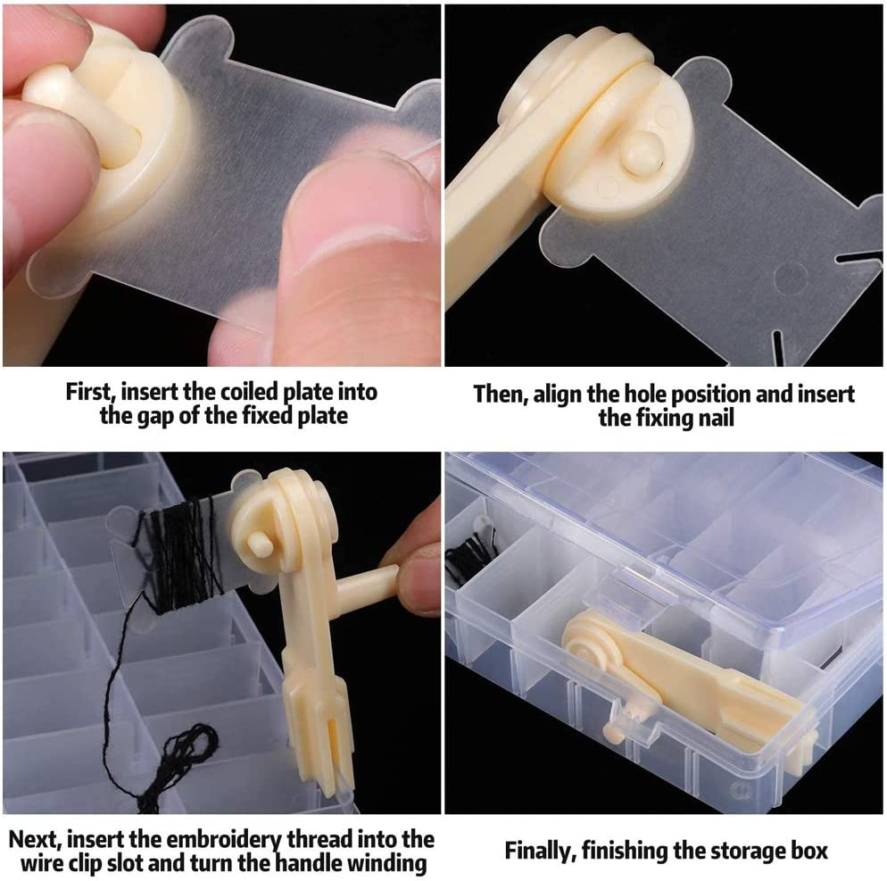 100 Pieces Plastic Cross Stitch Bobbins Plastic Embroidery Floss Bobbins and Embroidery Organizer Box for Cross Stitch Craft DIY Sewing Storage Compartments Jewelry Storage Box image number 2