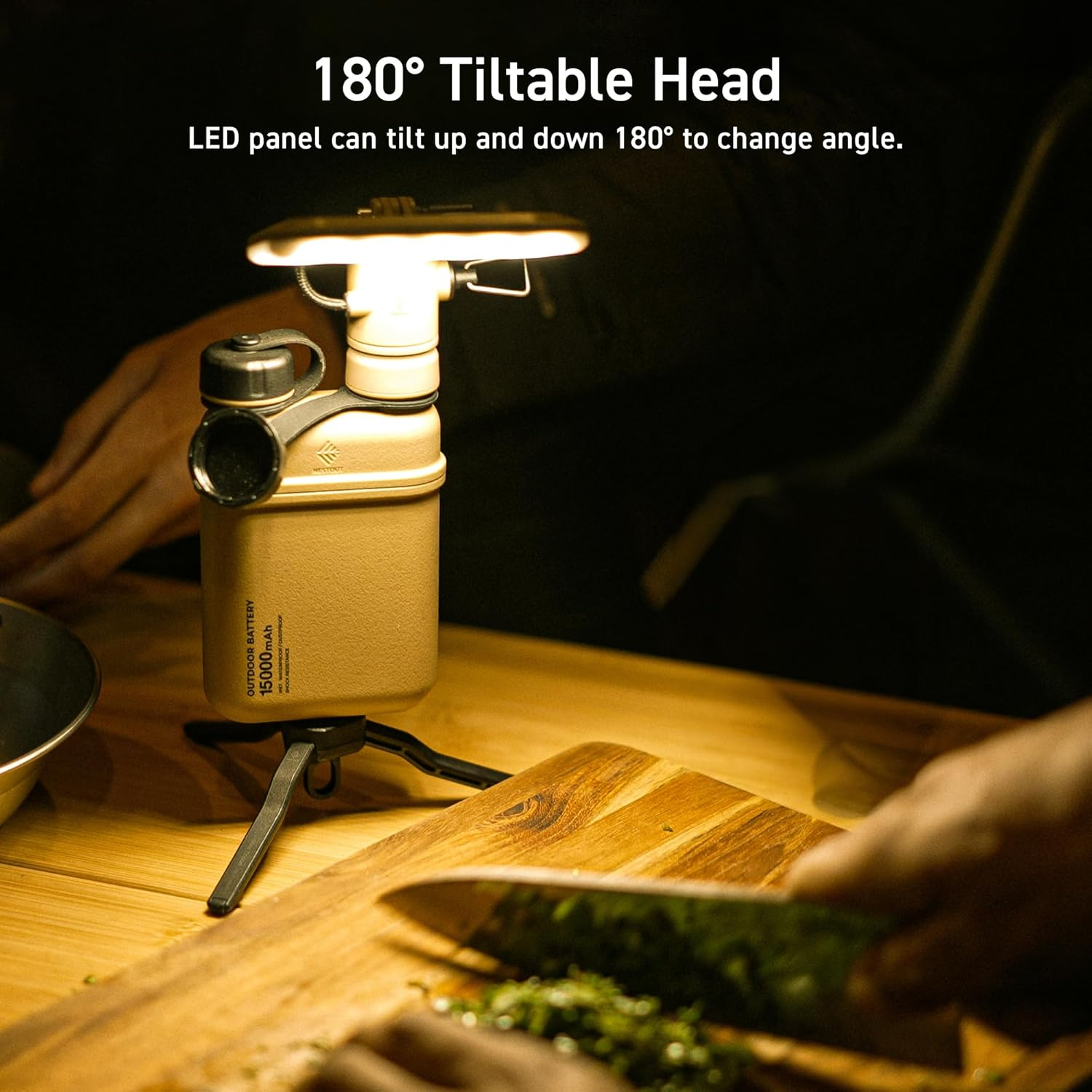 ELECOM NESTOUT Outdoor Camping LED Panel Flashlight W/Mini Tripod, Dimmable USB Powered LED Light, IP44 Water Dust Resistant, 30-1000 Lumen, Portable Lantern for NESTOUT Power Bank, Black (Flash-1) image number 1