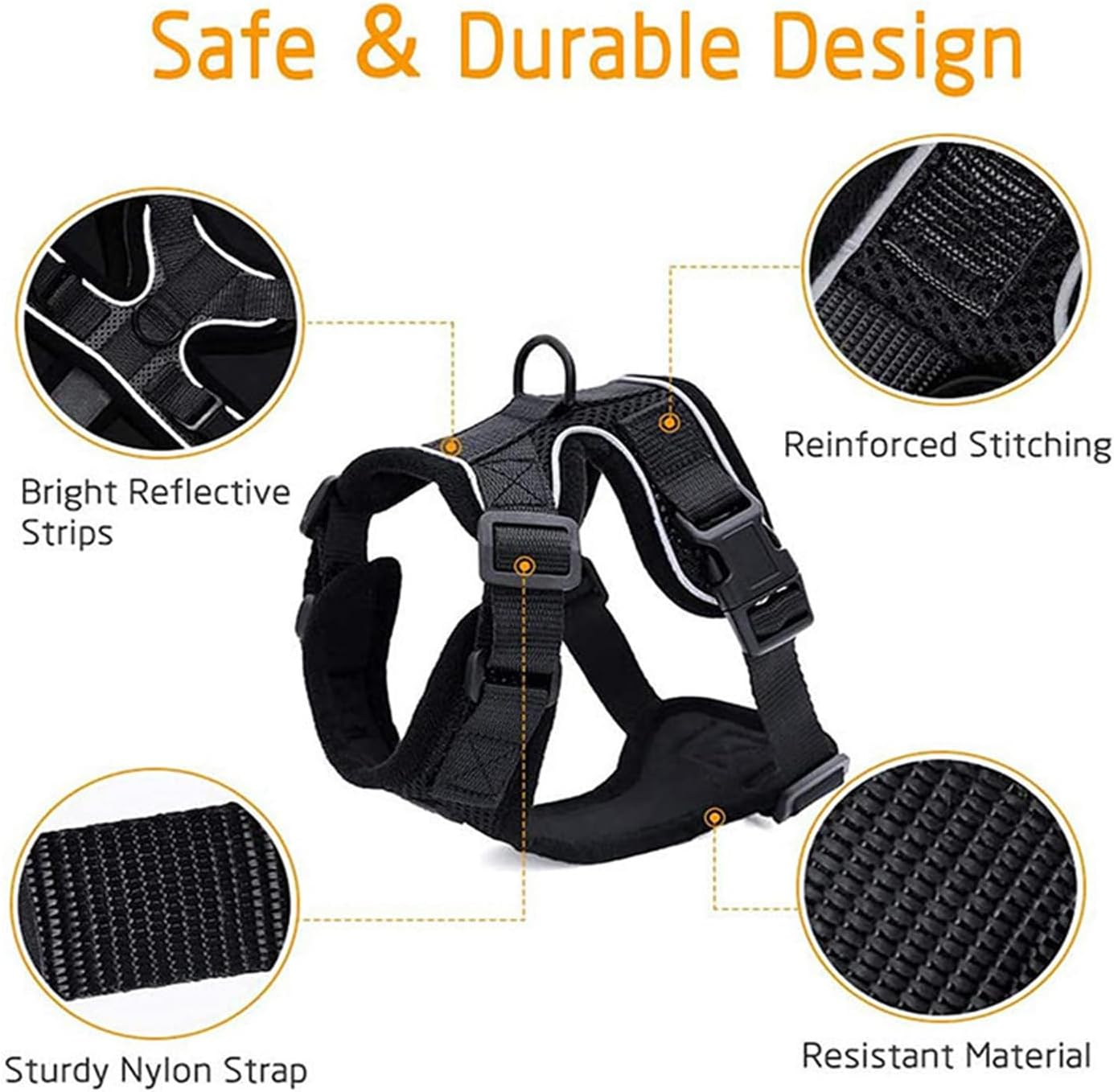 PAWCHIE Cat Harness and Leash Set for Walking,Escape Proof Safe Adjustable Kitten Vest Harnesses,Easy Control Soft Breathable Mesh Jacket with Reflective Strips for Cats,Black,Xs (S) image number 3