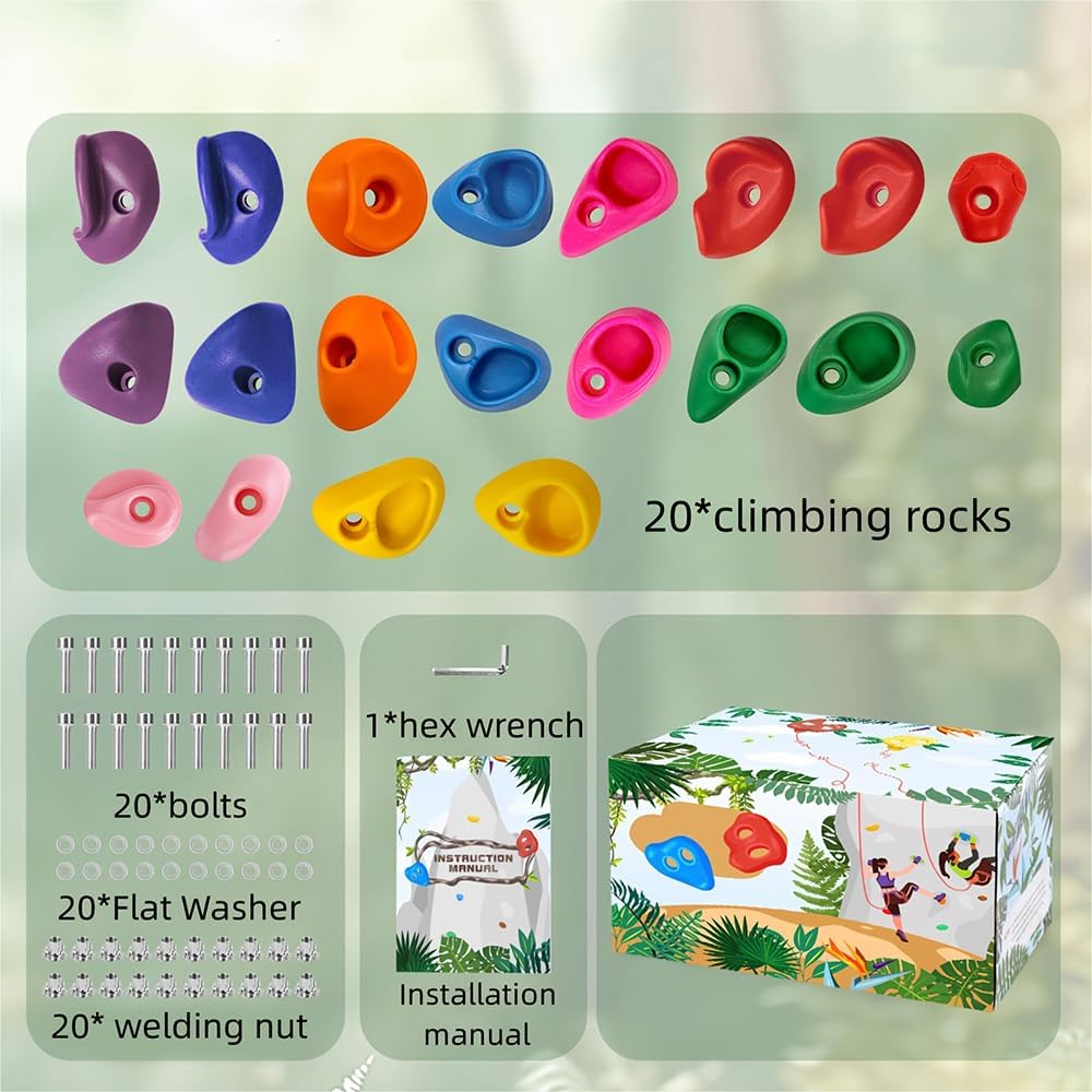 Timevrinql 20PCS Rock Climbing Holds Multi Size for Kids,Colorful Irregular Shape Climbing Wall Indoor Outdoor Playground Rides and Hardware Kit image number 5