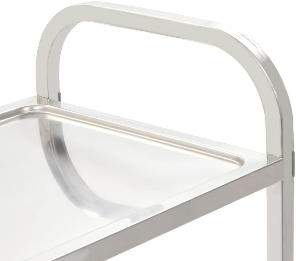 Vidaxl 2-Tier Robust Stainless Steel Kitchen Trolley with Efficient Braked Castors and Spacious Trays - Silver image number 3