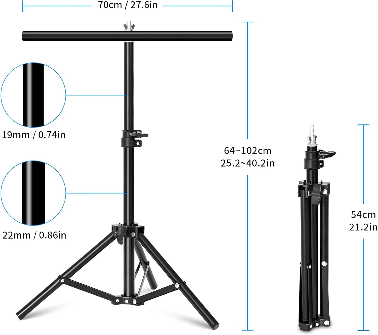 Selens 70X102Cm T-Shape Photo Backdrop Stand Poles Background Support Photography with Clamp Clips Portable Adjustable for Backdrop Product Props Photo Studio Shooting image number 3
