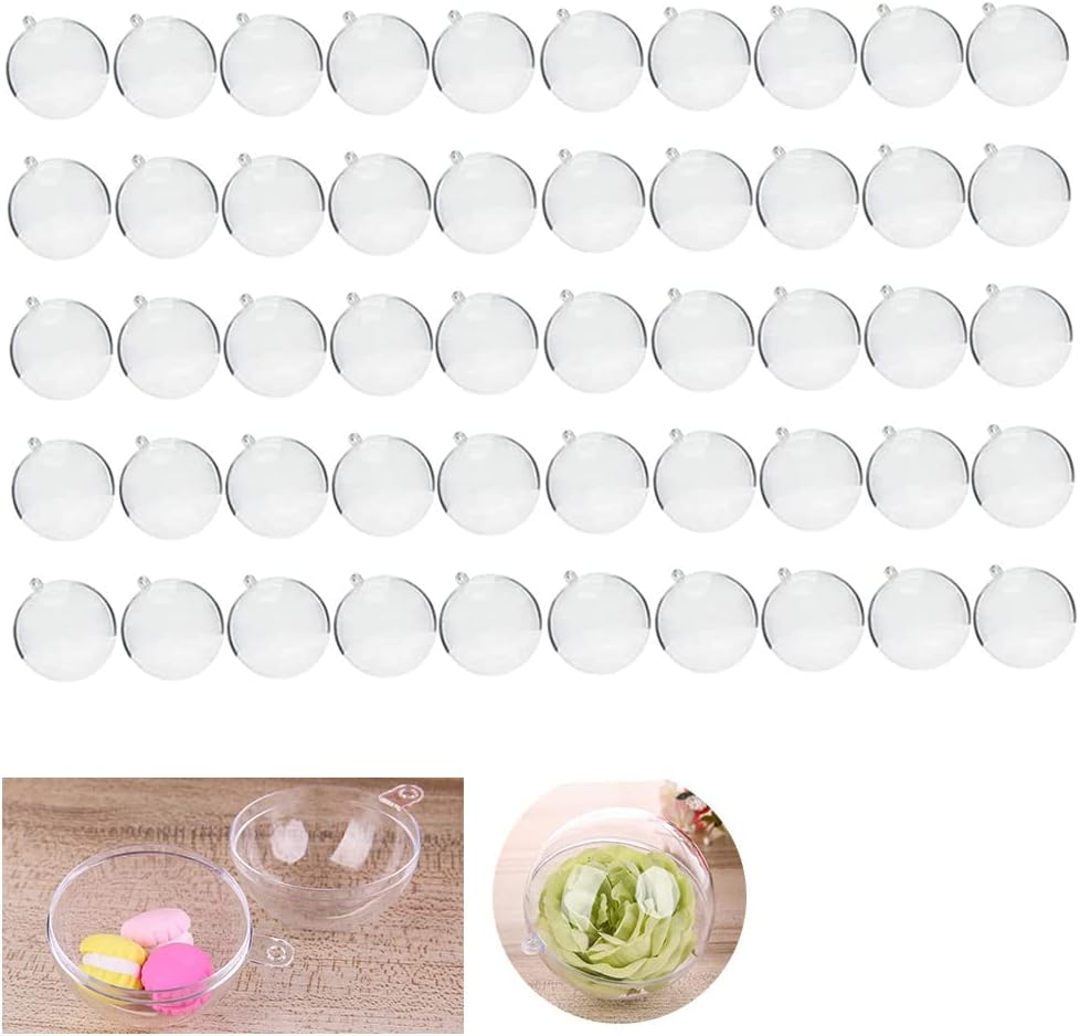 YXQ Bath Bomb Molds Shells 40Mm/1.6'' Clear Plastic DIY Crafting Making Molds Ball Ornament DIY Molding Balls Kit for DIY Christmas Tree Decoration,Wedding Party Decor Pack of 50 image number 4