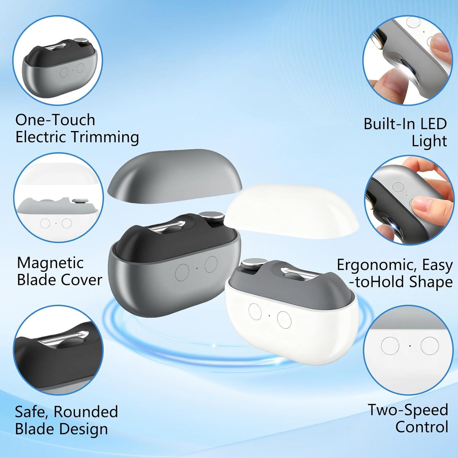 Easyclip Smart Nail Clipper, 3-In-1 Easy Clip Smart Nail Clipper, with LED Light, Nail Scraps Storage and Polishing, for Seniors, Kids(Gray) - Gray image number 6