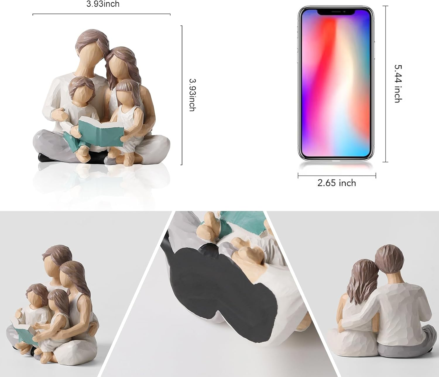 OTANG Family of 4 Reading Book Figurines, Hand-Painted Figures Gifts for Parents or Daughter and Son, Family Sculpture for Shelf Decor Desktop Home Bedroom Living Room Decoration image number 4