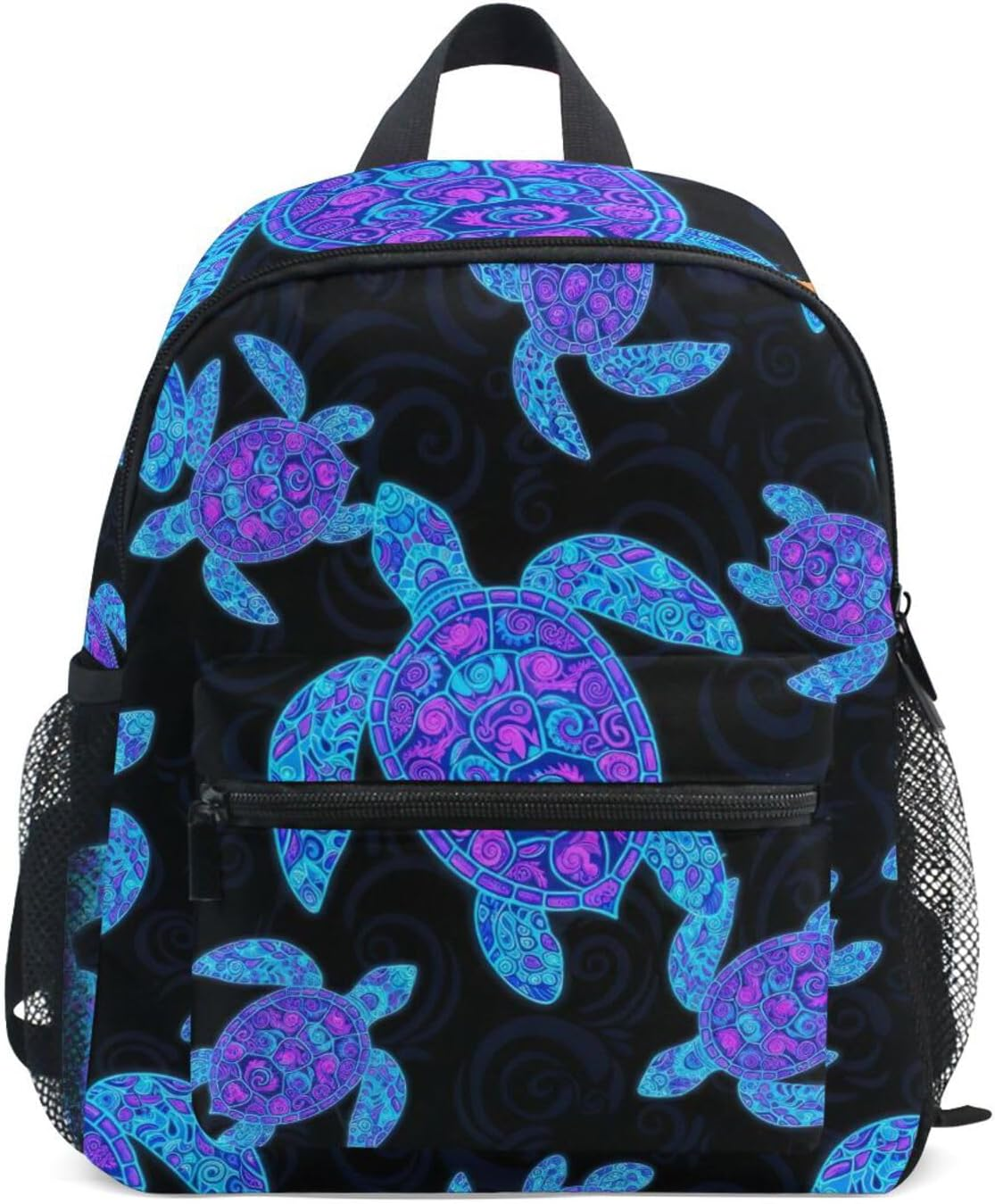 RPLIFE Toddler Backpack for Girls Boys, Neon Sea Turtles Black Little Kid'S Backpacks with Name Tag Mini, 3-8 Years image number 2