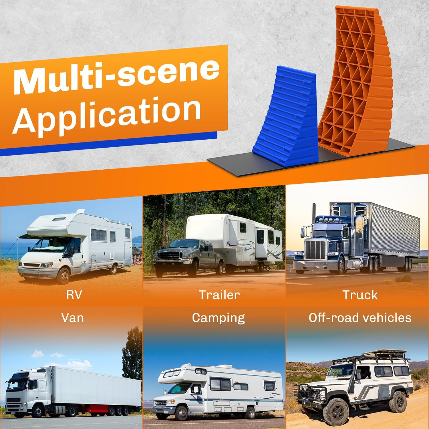 WELLUCK Camper Leveler, RV Leveling Blocks Camper Wheel Chocks up to 35,000 Lbs, 2 Packs Heavy Duty Curved RV Camper Leveler Kit with Anti-Slip Mats, Carrying Bag for Travel Trailer image number 1