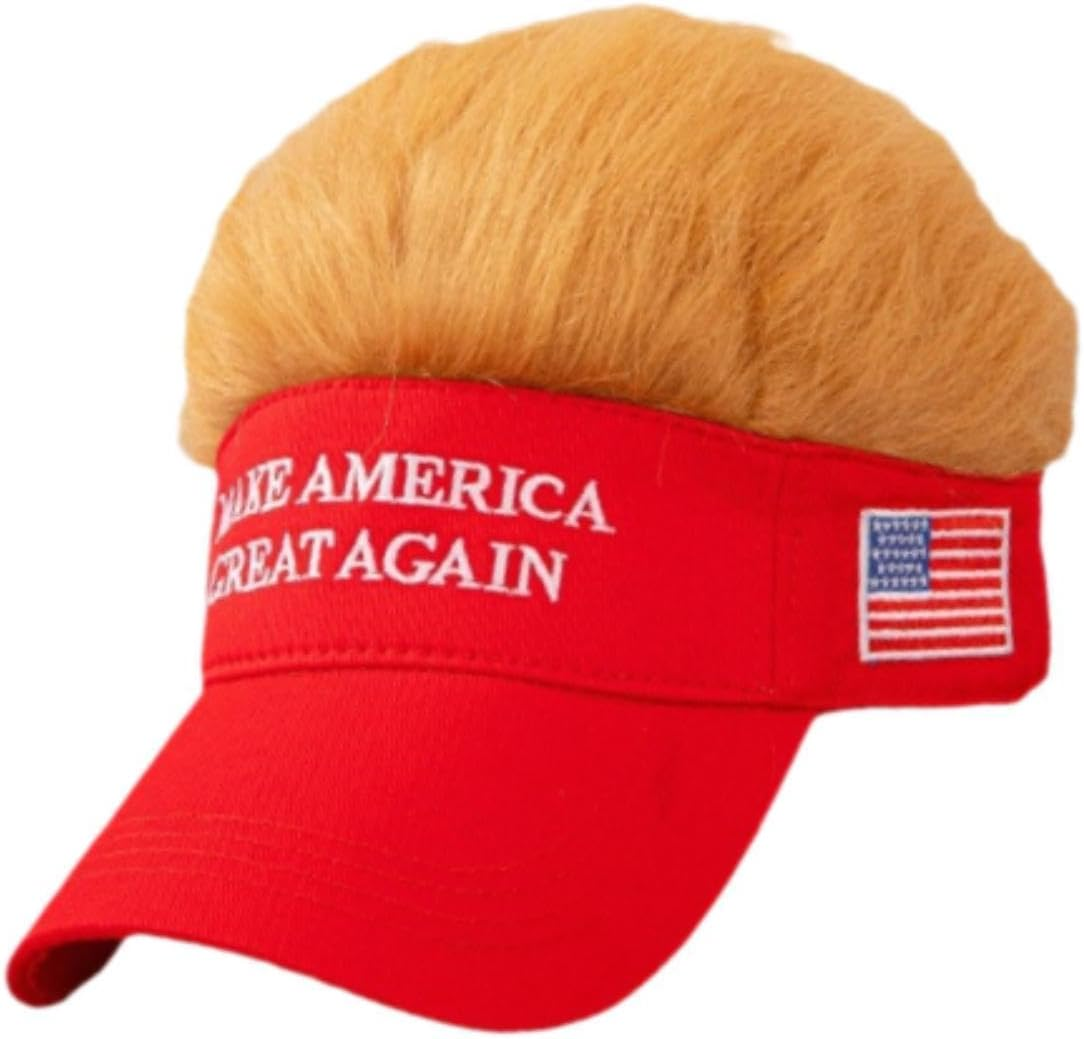 Ａ Aternee Adjustable Men Trump Hat Make America Great Again with Hair, Baseball Cap Sun Hat,Decoration Funny,Novelty Wig Cap,Visor with Hair for Sports,Adults,Outdoor Activities Red image number 4