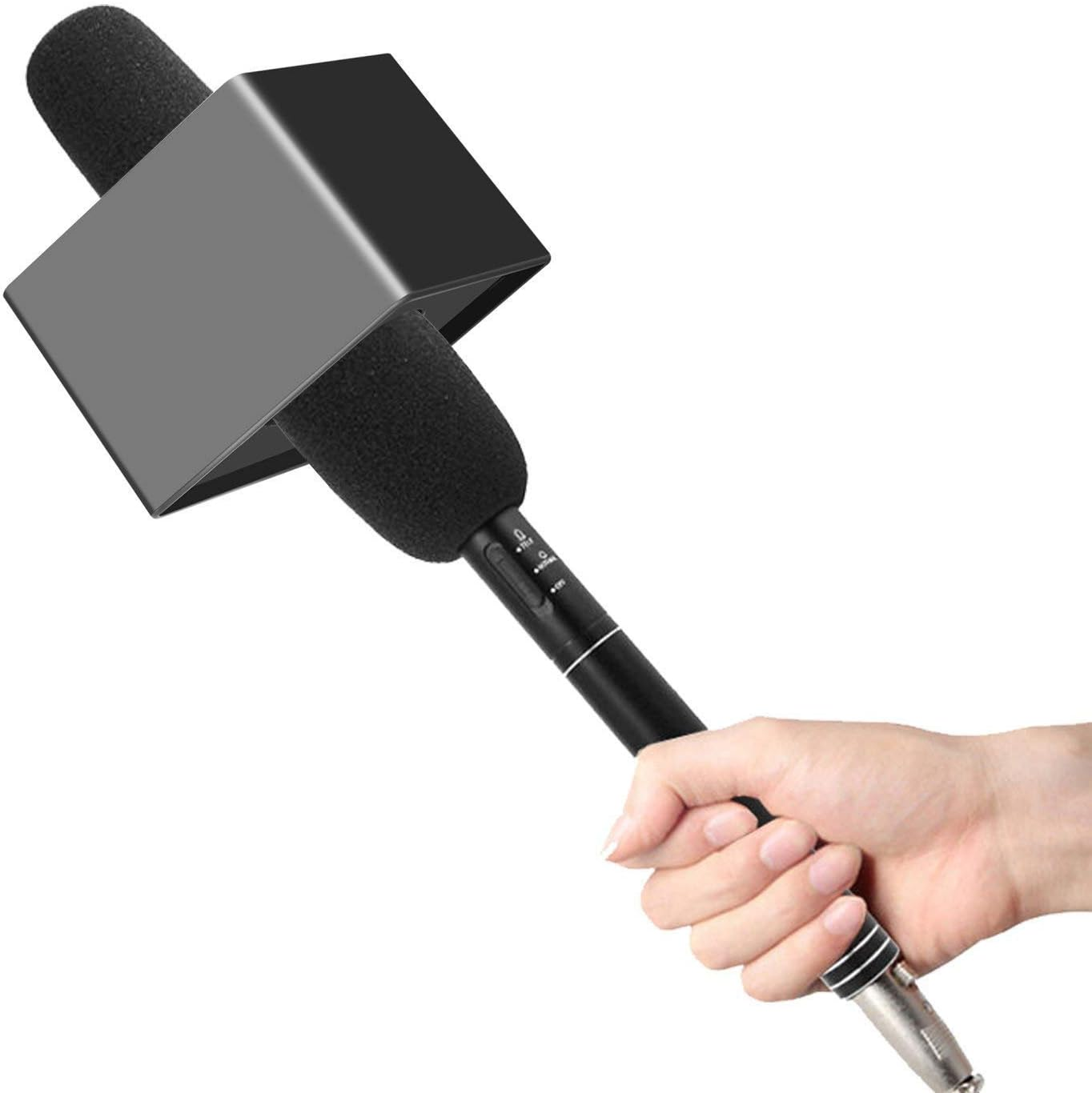 Onwon 2 Pieces Portable Square Cube Shaped Interview Mic Microphone Flag Station Logo Superior ABS Material, Black and White image number 3