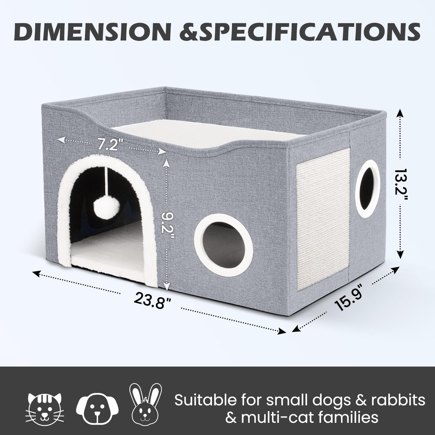 Heeyoo Cat House for Indoor Pets - Large Bed Cave with Fluffy Ball and Scratch Pad, Foldable Condos, Cubes, Hideaway, Covered Bed image number 1