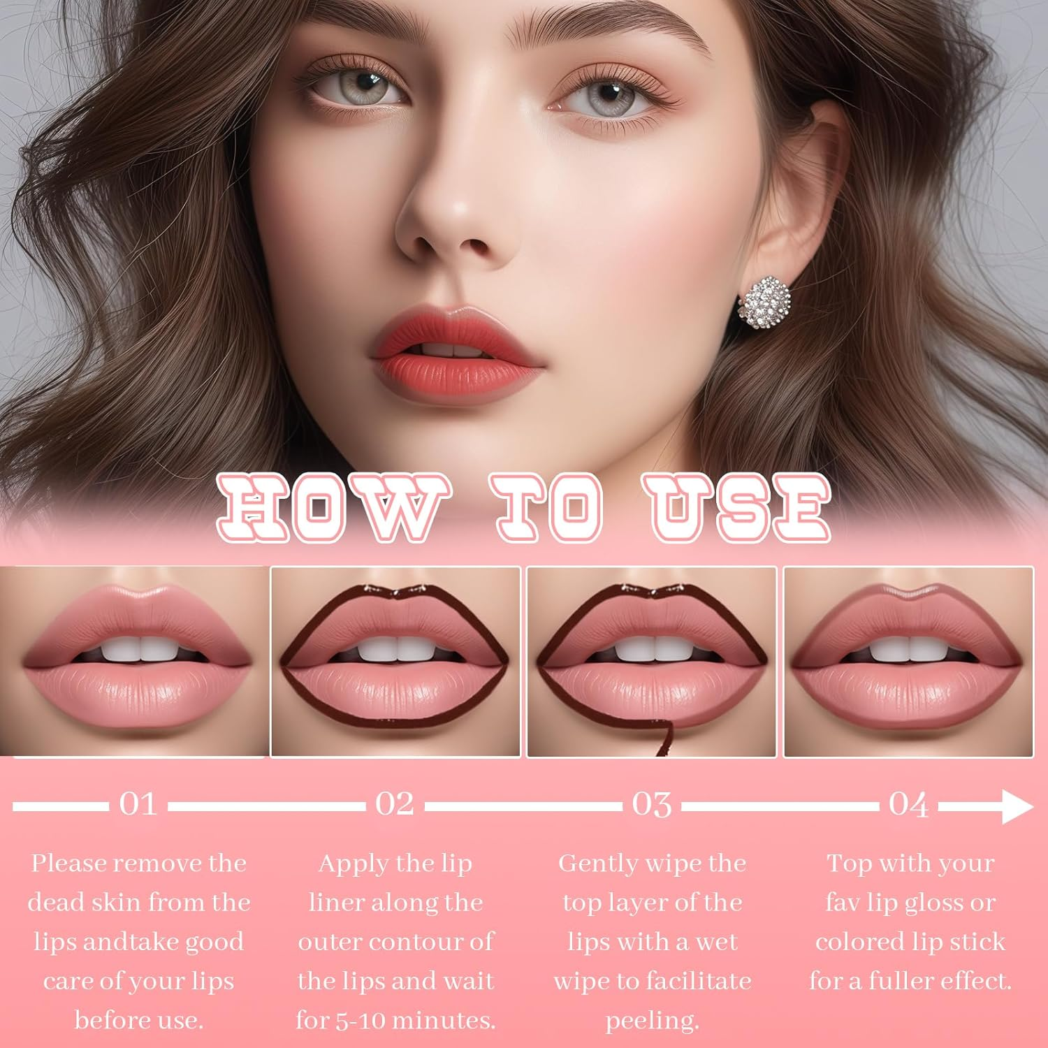 YBUETE 3Pcs Peel off Lip Stain Liner, Quick-Dry Lip Stain Peel off for Women Girls, Highly Pigmented Peel off Tint Tattoo, Waterproof, Long-Lasting & Transfer-Proof Magic Finish Lip Liner Stain Makeup