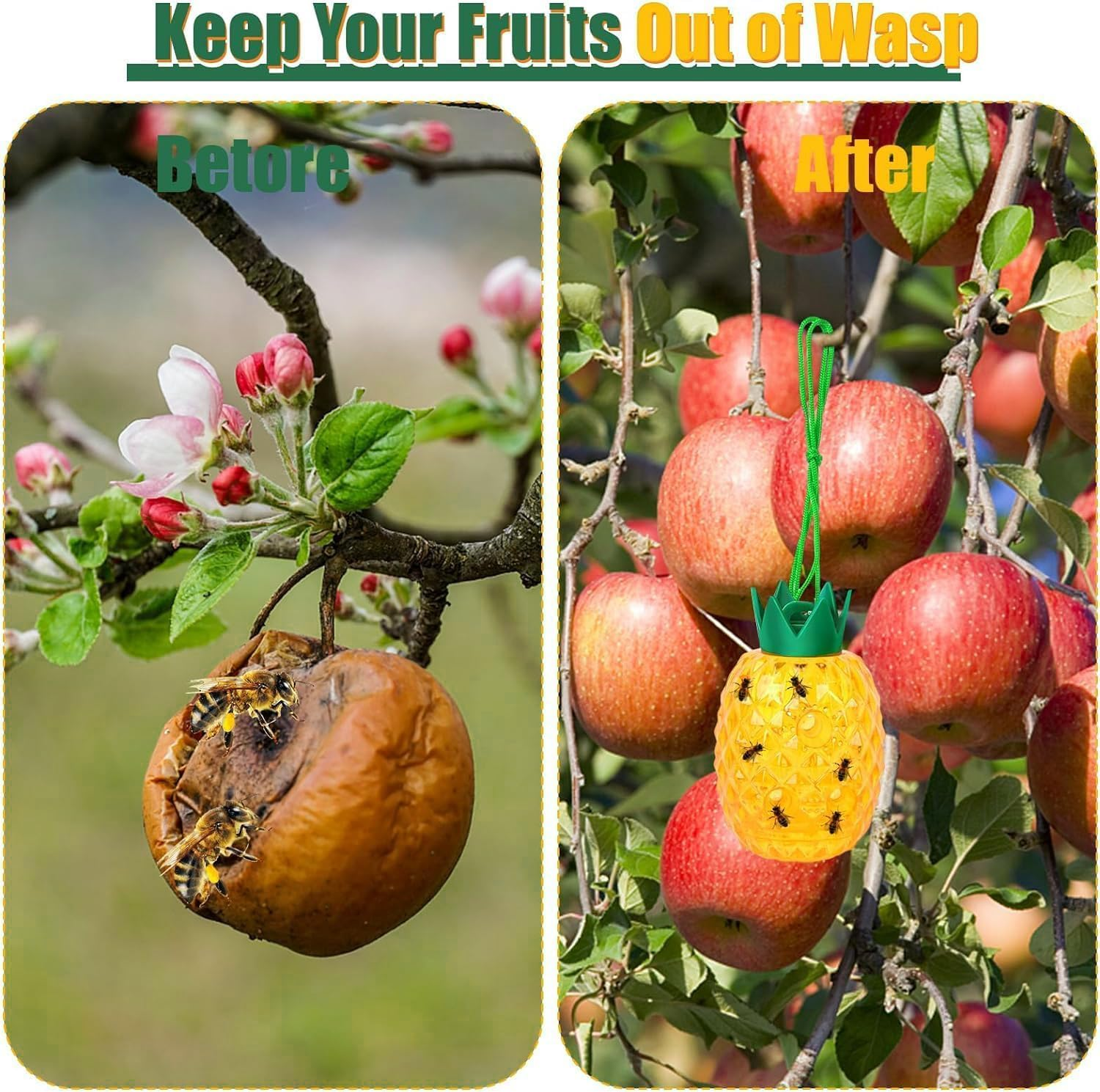 Wasp Trap Outdoor Hanging, 2Pack Bee Traps Catcher, Outdoor Hanging Non-Toxic Reusable Hornet Yellow Jacket Trap Hanging image number 1