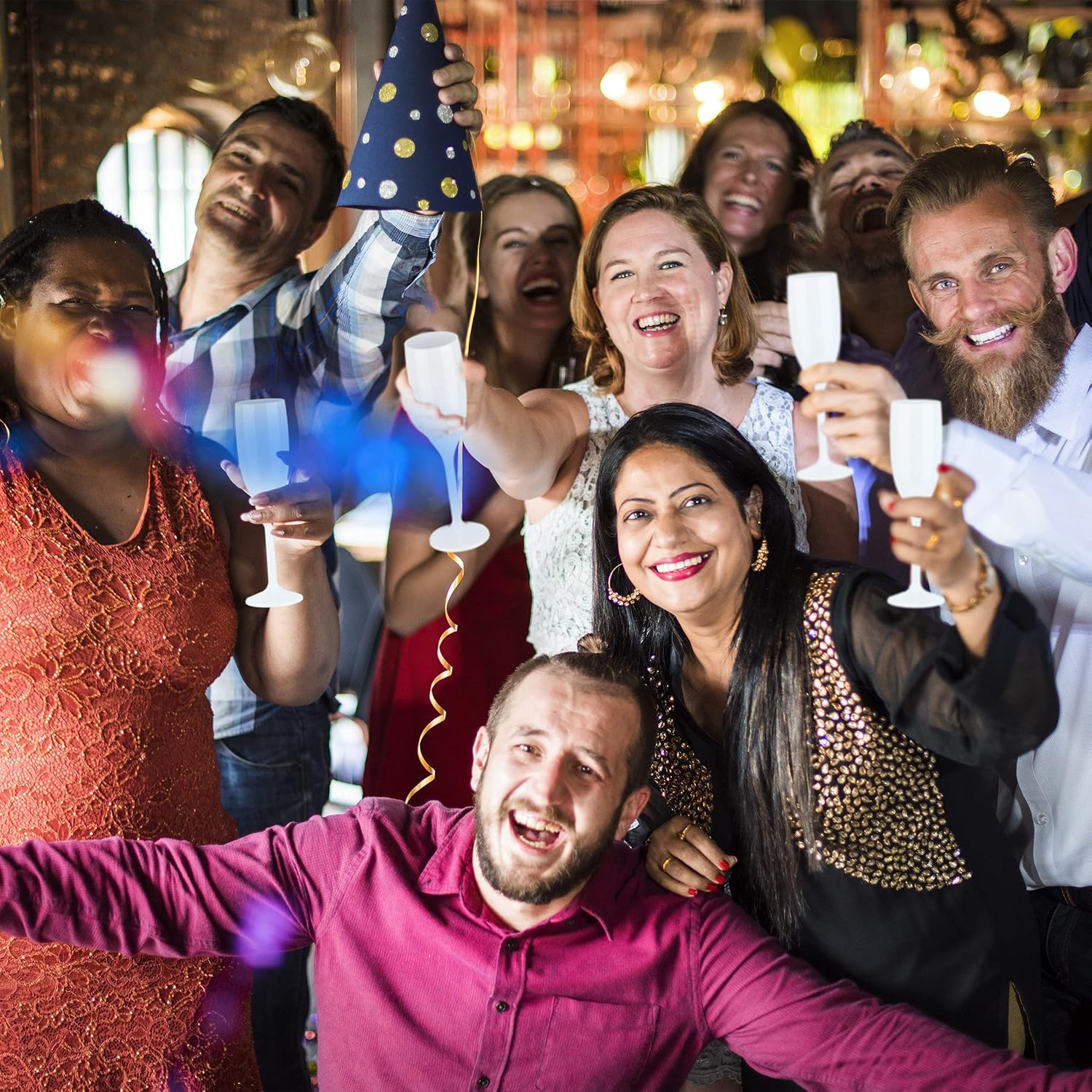 Relaxdays, Plastic Champagne Flutes, Set of 12, Shatterproof, BPA Free, Reusable Wine Glasses, for Weddings, White image number 6