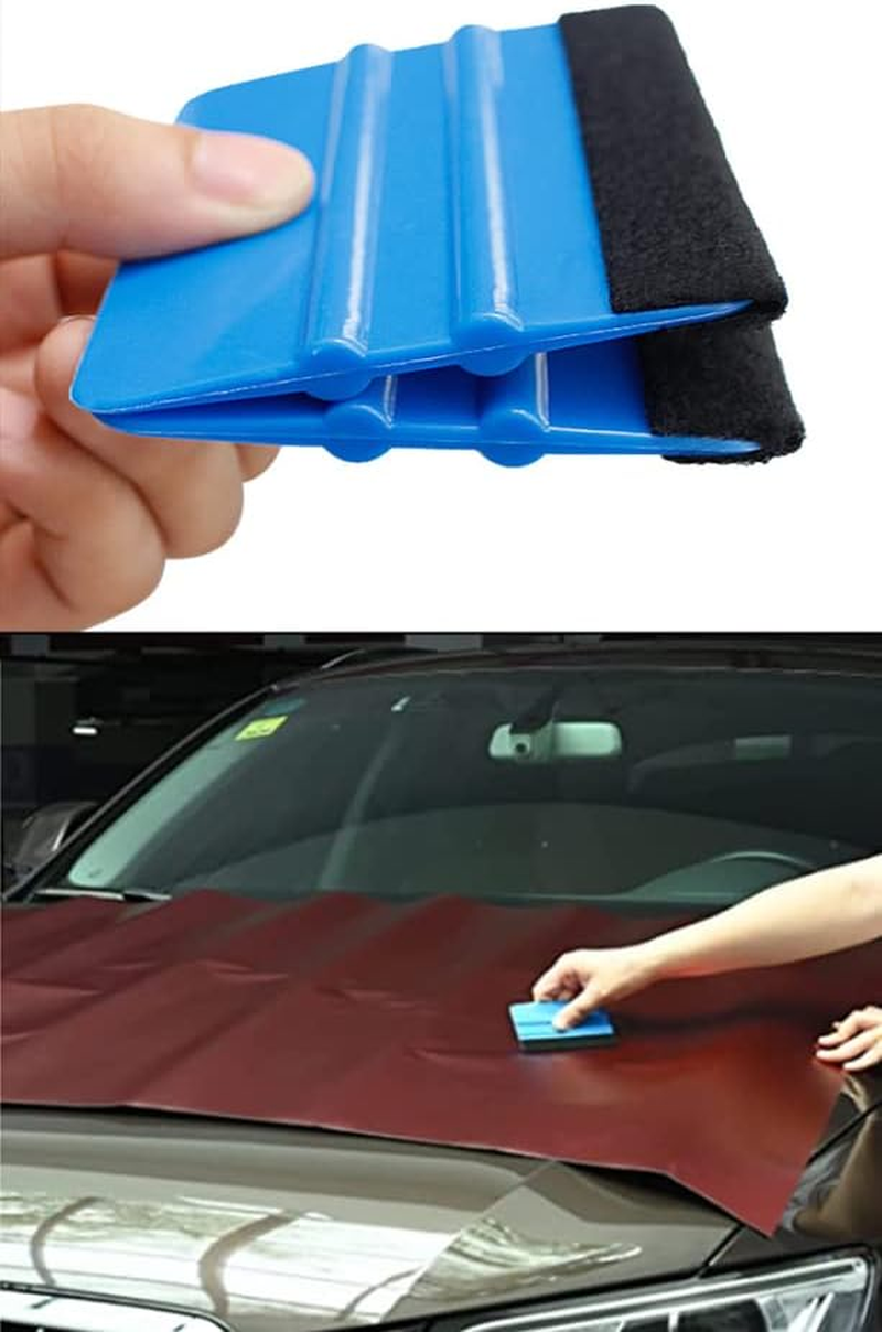 CAASFOOY 10 Pcs Felt Tipped Squeegee.Car Squeegee Soft Felt Edge Sticker Ruber Vinyl Applicator Decal Wrap Scraper(Blue, Bright Yellow) image number 5