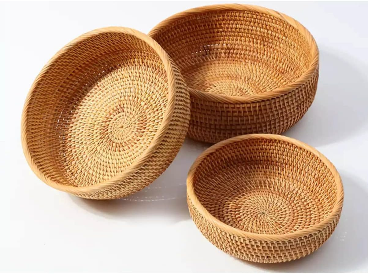 OKUMEYR 1Set Vintage Rattan Storage Baskets for Fruits and Vegetables Multi-Purpose Desktop Organizer for Home Kitchen Office and Bakery Decor image number 1