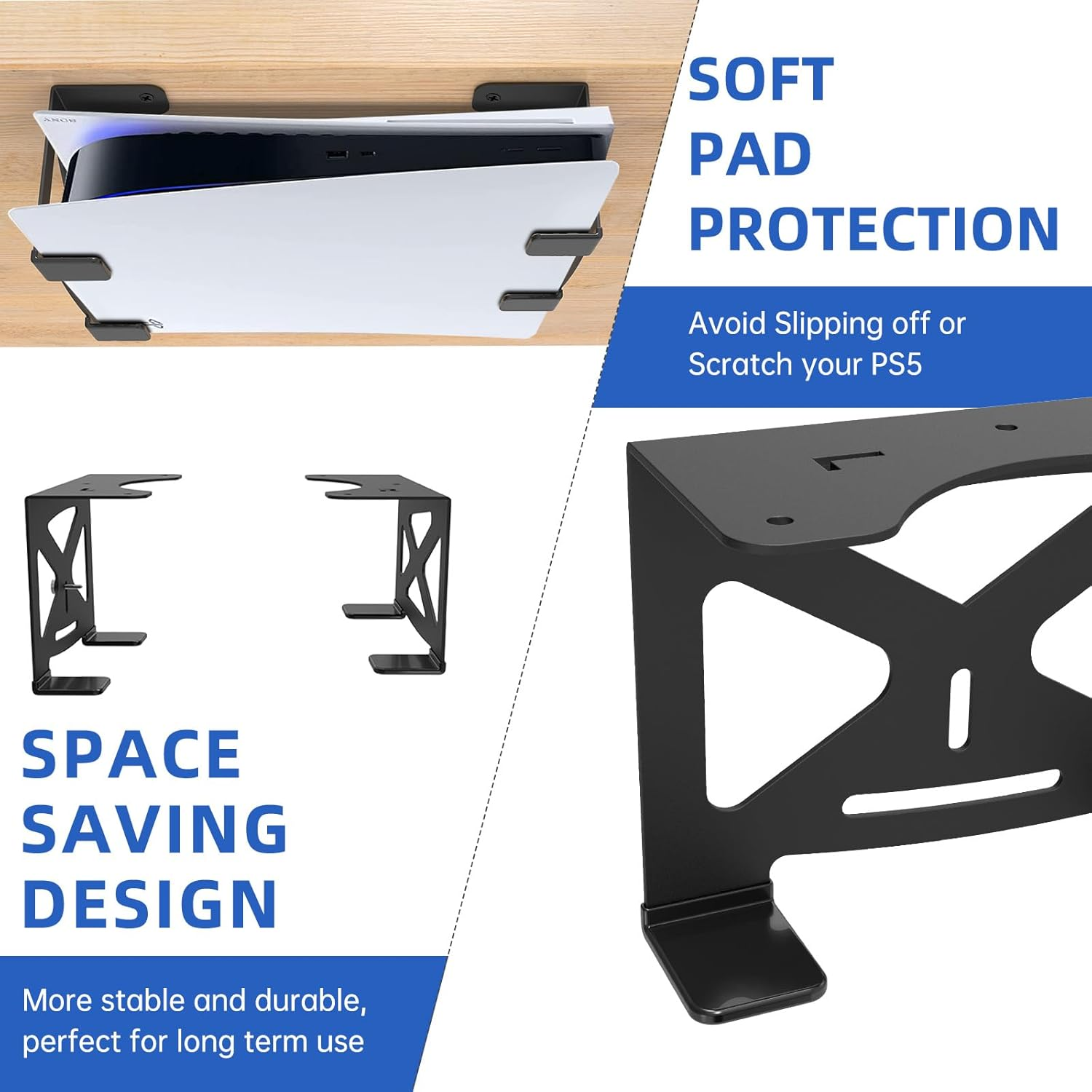 FOROIRON under Desk Holder for Ps5,Stealth Mount Compatible with Playstation 5 Disc & Digital Edition Stand