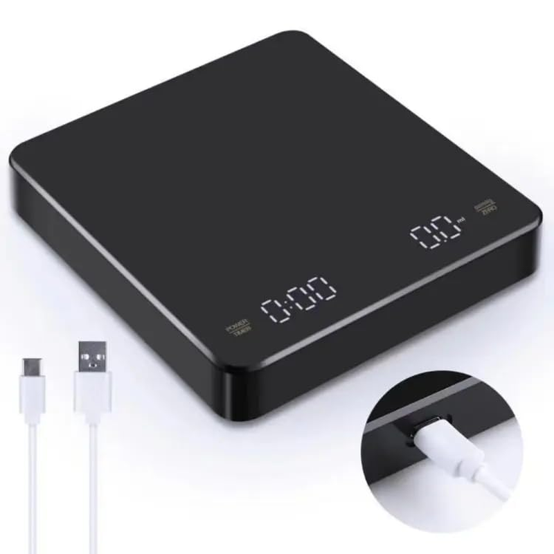 Digital Coffee Scale with Timer (3Kg/0.1G) High Precision Espresso Electronic Food Gram Scale | C Type Rechargeable with LED Touch Screen High Temperature Resistance Base Auto off | Measures Oz/Ml/G image number 3