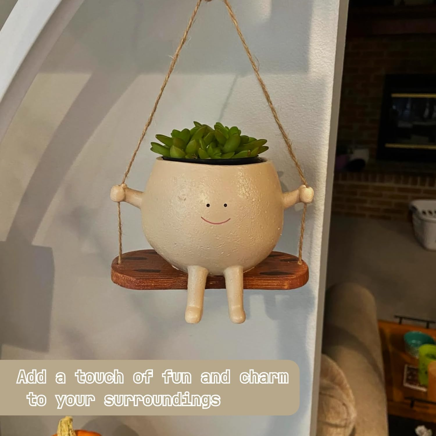 Hanging Planter for Succulent Pots,Resin Swing Face Plant Pot Indoor Outdoor Flower Pot Plant Holder (A) image number 5