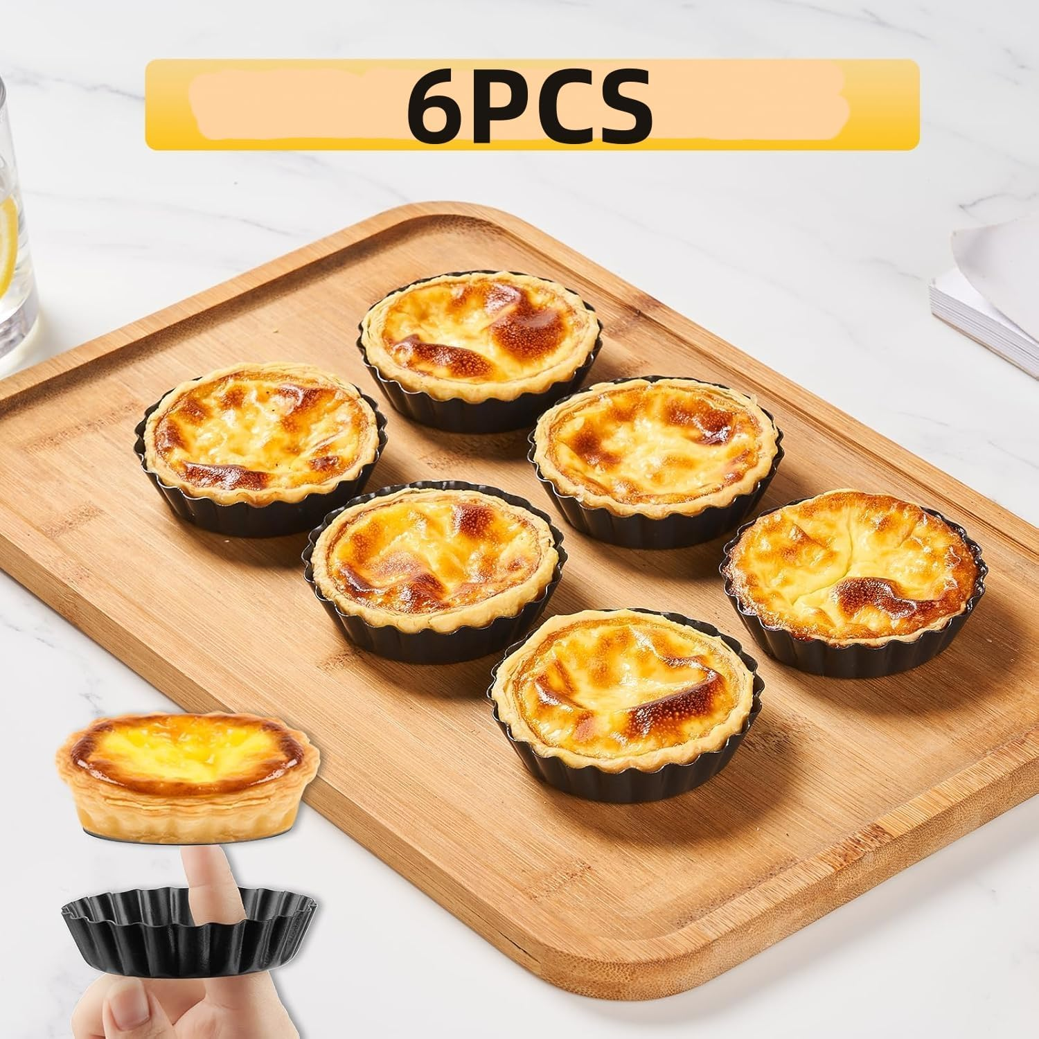 MEZOKUCEL 6 Pcs Mini Tart Pans with Removable Bottom round Nonstick Quiche Pan, Heavy Duty Fluted Side Pie Tart Molds for Tartlets, Mousse Cakes, Pizza, Dessert Baking Quiche Pan Bakeware (10CM) image number 6