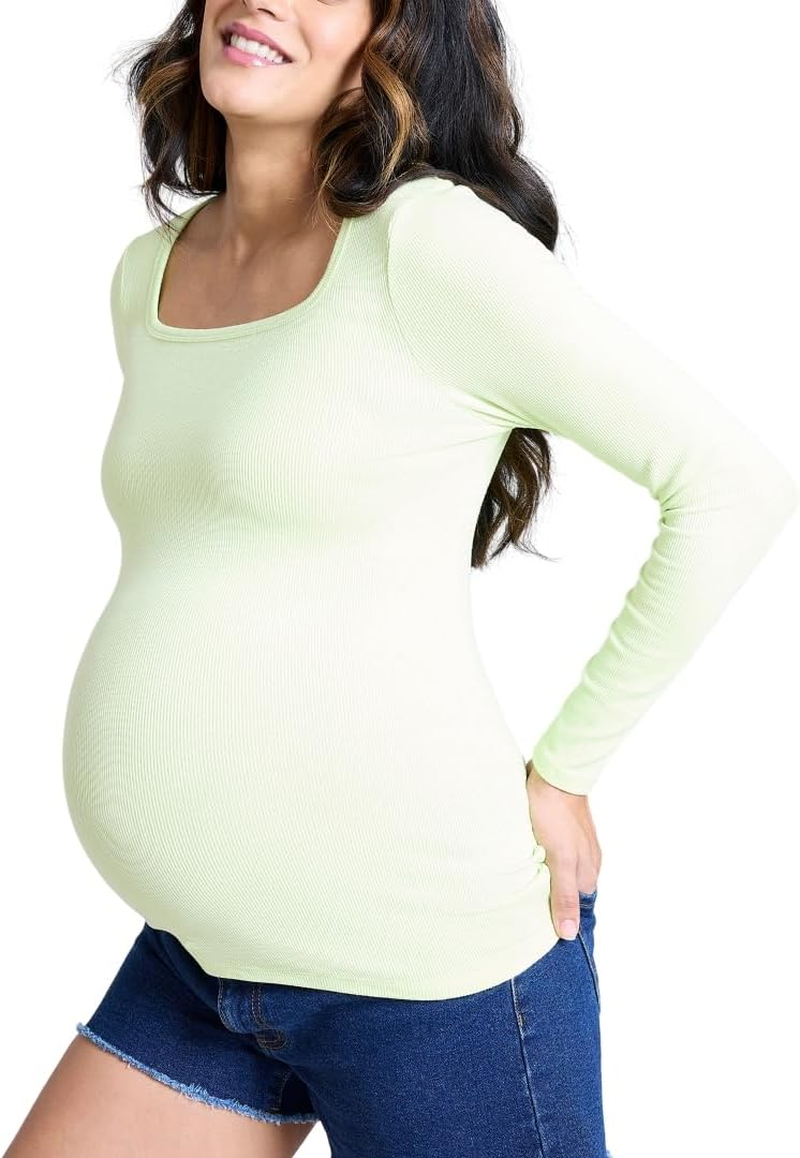 Motherhood Maternity Women'S Long Sleeve Square Neck Ribbed Pregnancy T-Shirt image number 3