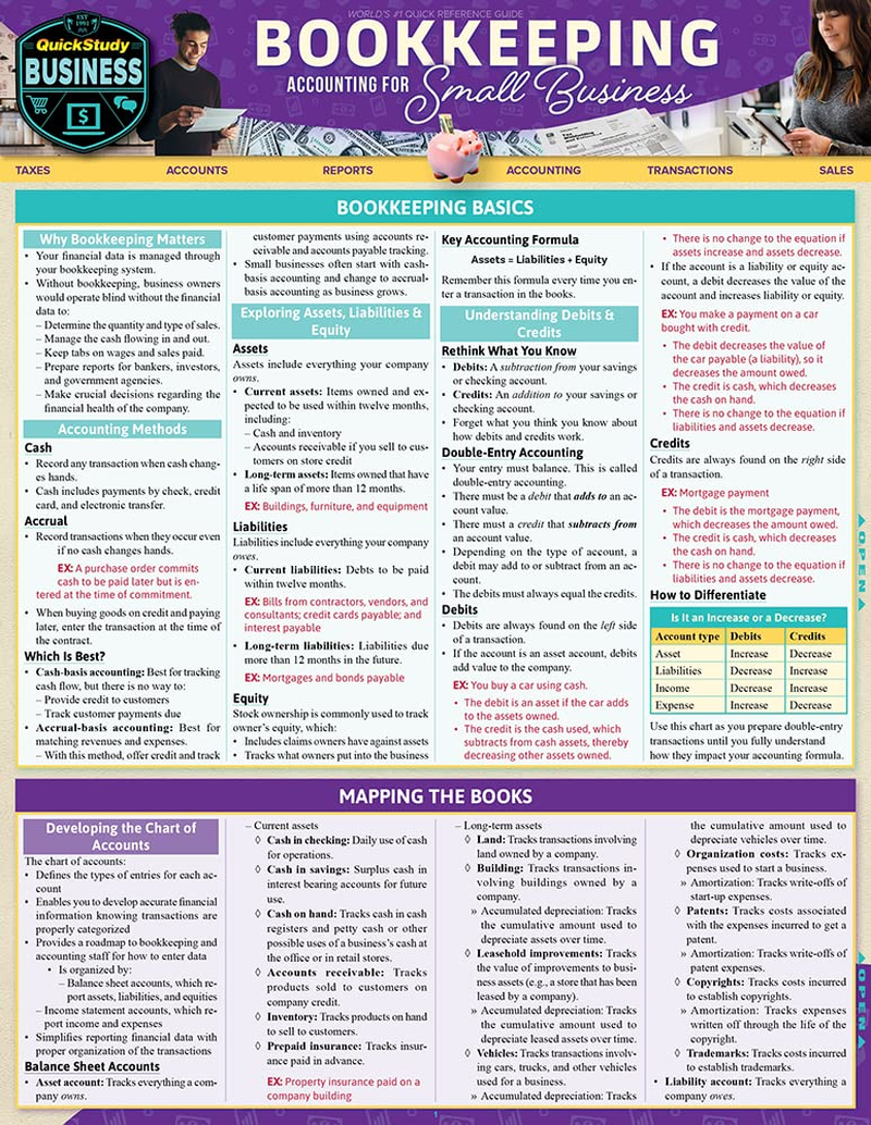 Bookkeeping - Accounting for Small Business: a Quickstudy Laminated Reference Guide