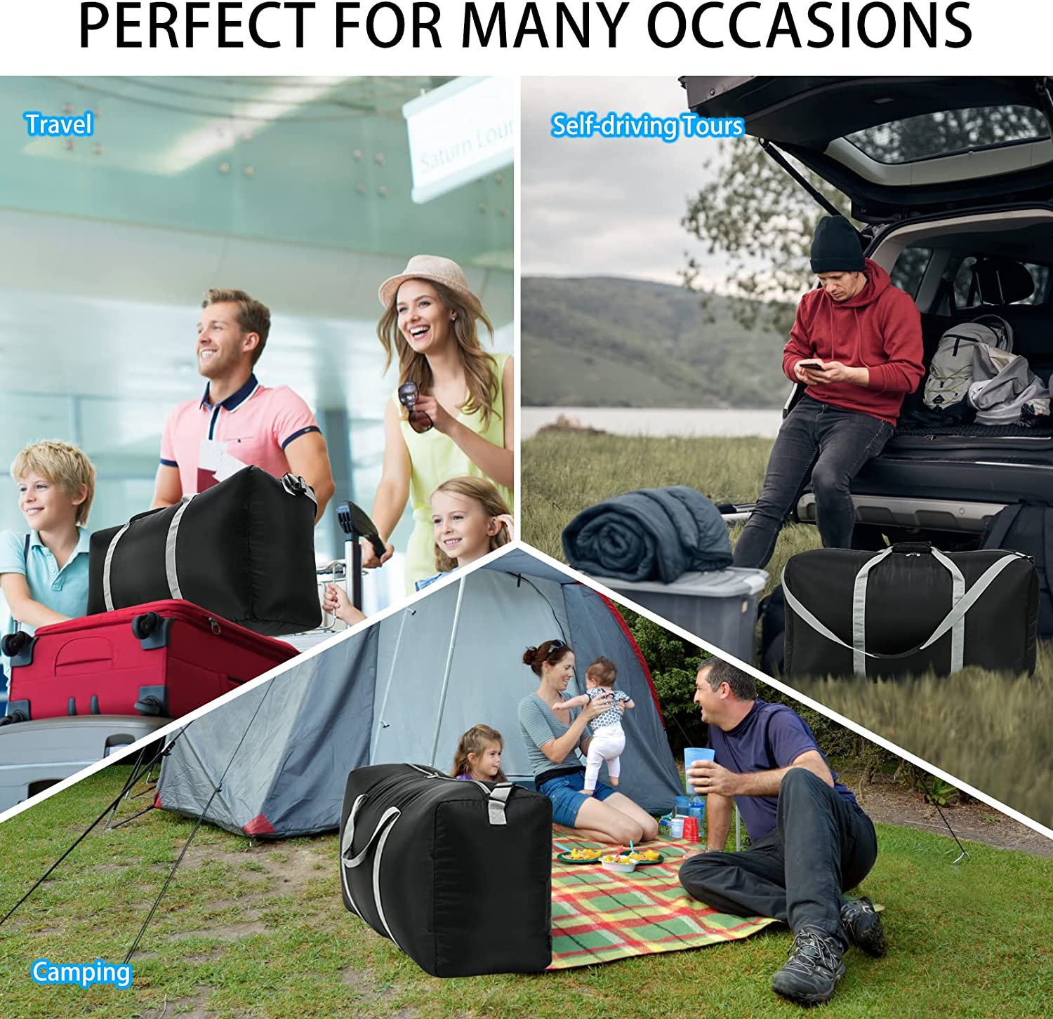 Extra Large Duffel Bag, 32.5 Inch Travel Duffel Bag Lightweight Luggage Bag for Outdoor, Travel, Sport, Black, 100L - Black Pro image number 4