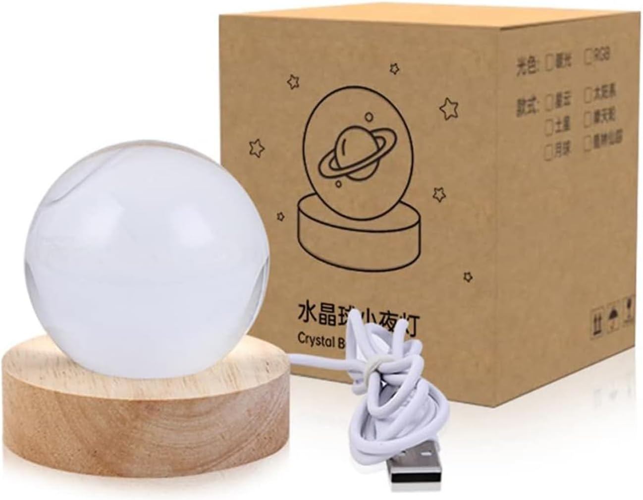 Crystal Ball Night Light, 3D Animal Models Night Light, USB Powered, Wooden Base, Birthday Christmas and Others Dream Decoration Gift (Dinosaur/Color Light, 6CM) image number 3