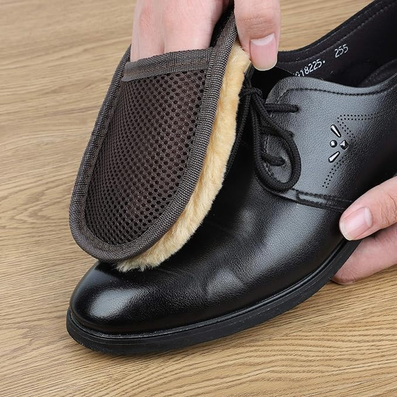 Shoe Brush Set - Horsehair for Shine Polish Buff 3 Pcs Dauber Applicator Brushes + 1 Pc Shoes Cloth Glove Brown 20.5 X 16X 6 Cm