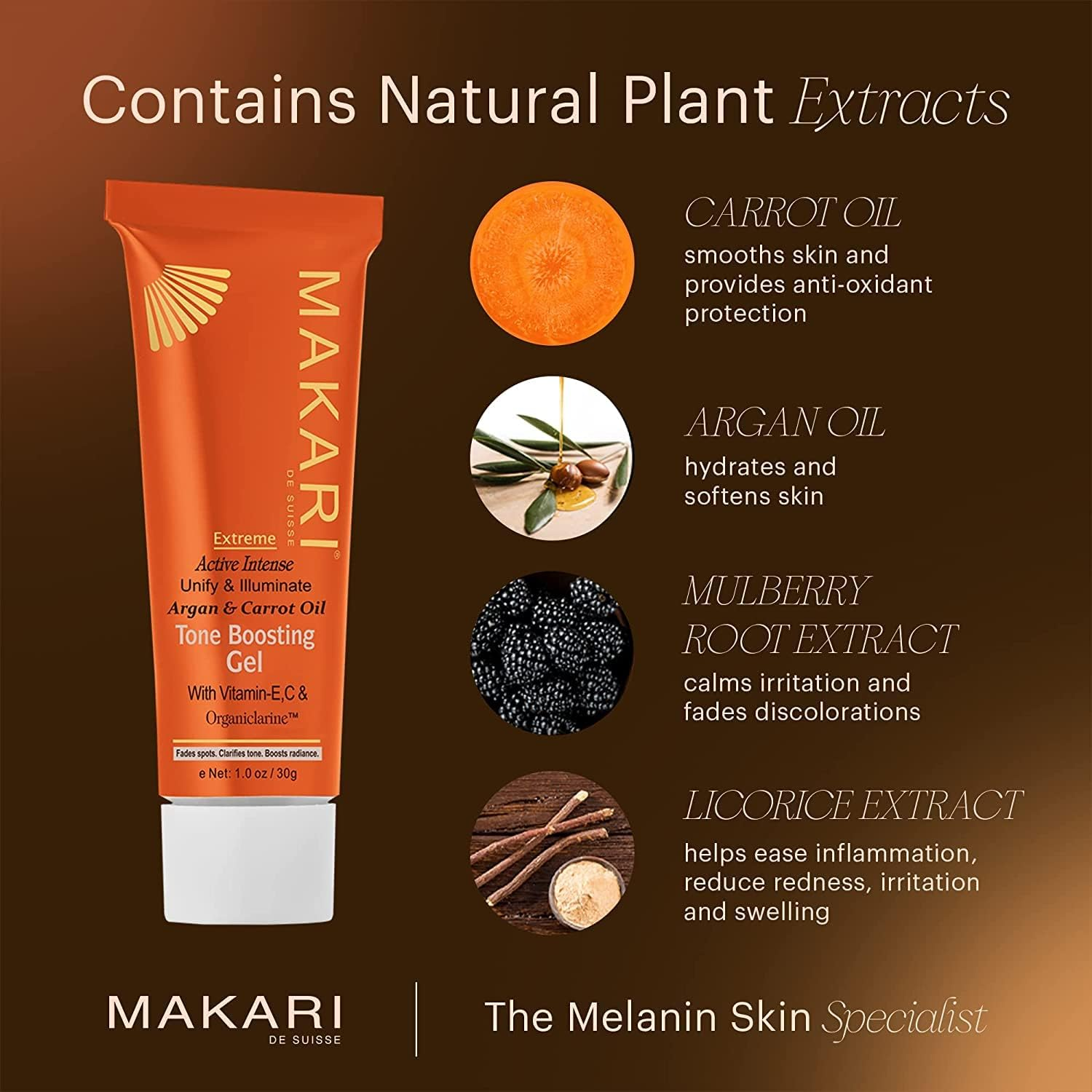 Makari Extreme Carrot & Argan Oil Toning FACE GEL 1.0Oz &ndash; Gel with Organiclarine&trade; &ndash; Anti-Aging Treatment for Dark Spots, Acne Scars & Wrinkles image number 3