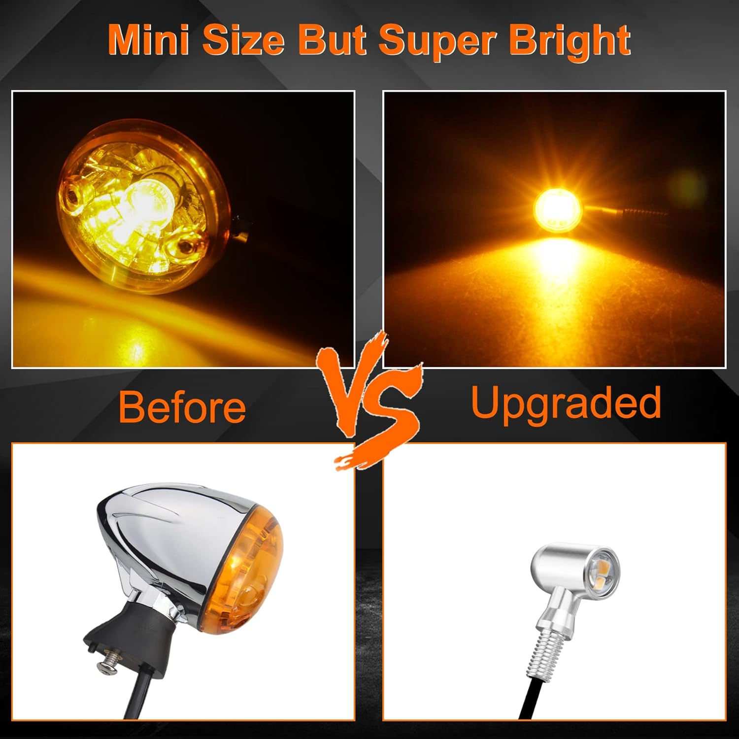 QUASCO Led Motorcycle Turn Signal Lights Universal Mini Blinkers Front Indicator Compatible with Harley Honda Kawasaki Suzuki Triumph Yamaha, Chrome image number 5