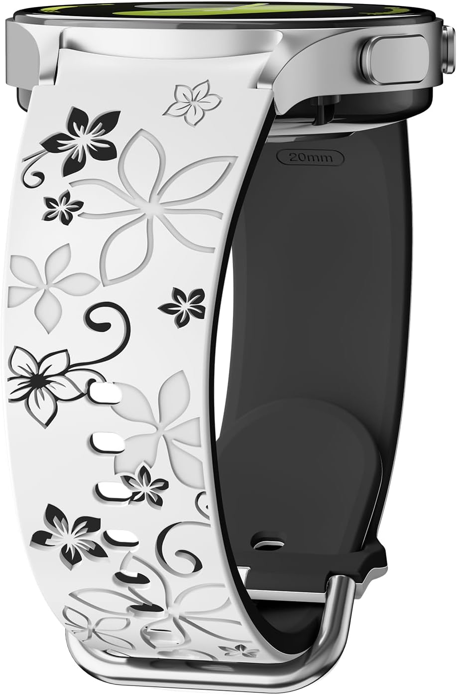 Flower Engraved Straps for Samsung Galaxy Watch 7/6/5/4/FE 40Mm 44Mm/Galaxy Watch 6/4 Classic Bands 47Mm 43Mm 46Mm 42Mm/Watch 5 Pro 45Mm Women,No Gap Band Silicone Cute Floral Armband Wristband - Black Orange image number 5