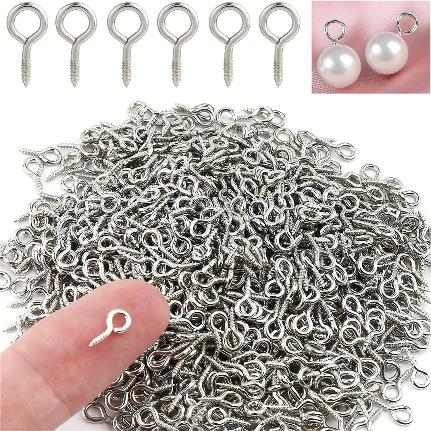 KEWAYO 400Pcs Screw Eye Hooks, Small Screw Eye Pins, for Cork Top Bottles & DIY Jewelry Making Self Tapping Screws Hooks Ring (Silver)