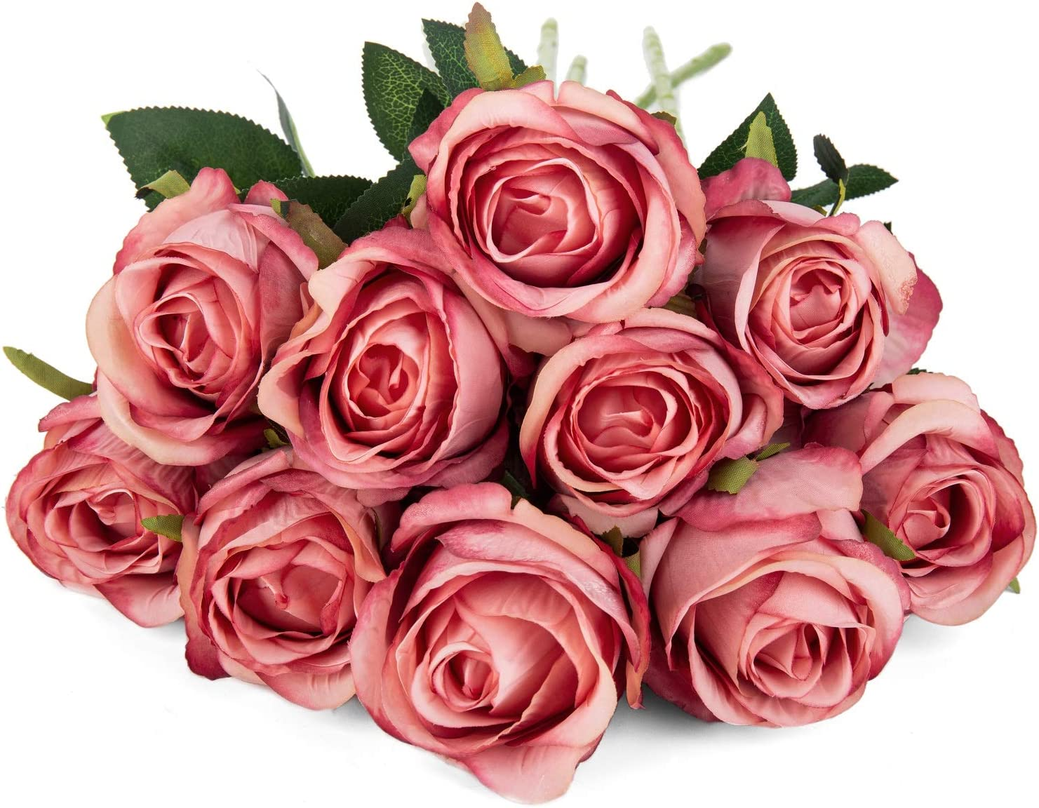 Flojery 10Pcs Artificial Rose Flowers Long Stem Fake Silk Roses for DIY Wedding Bouquet Table Centerpiece Home Decor (Rose Red) - Black image number 5