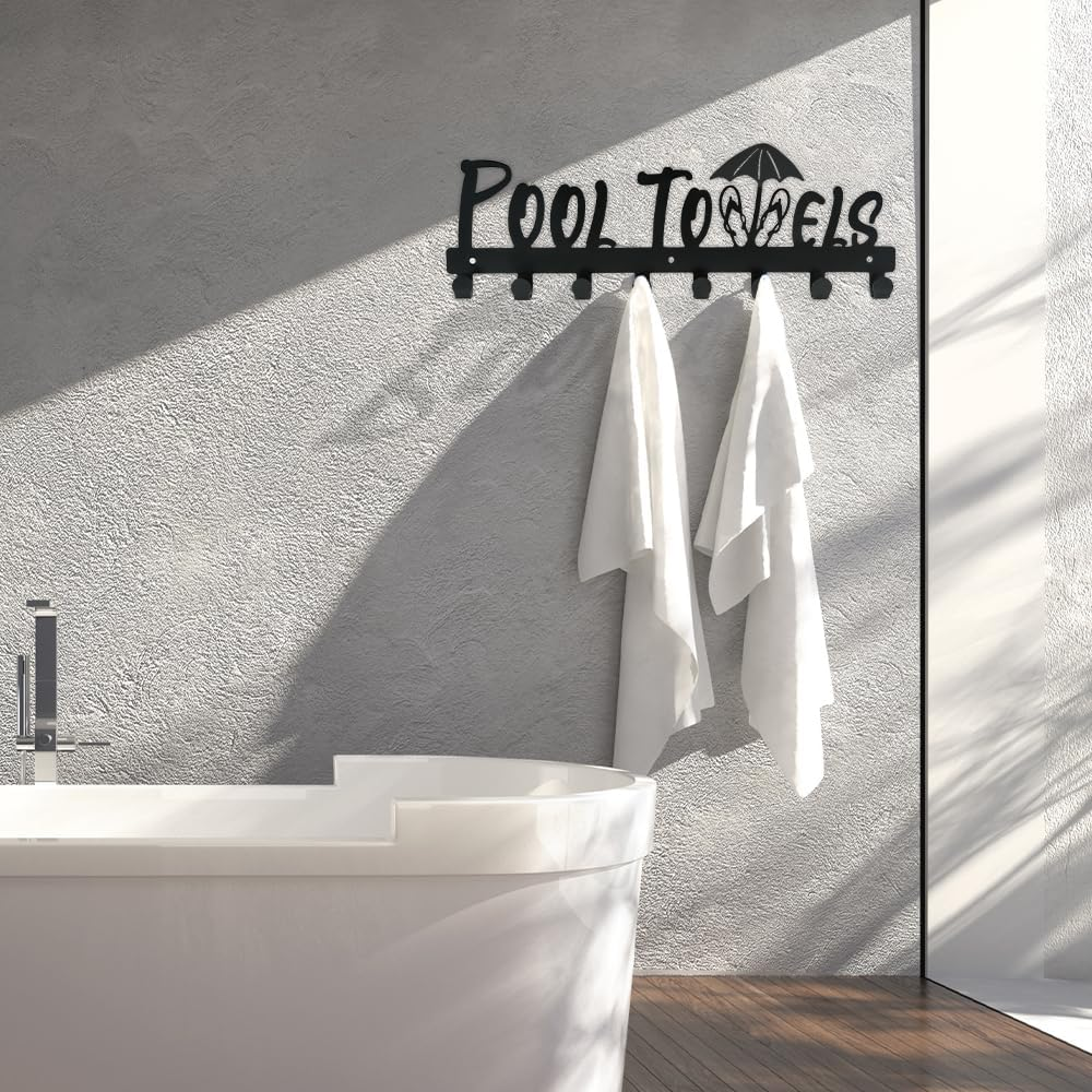 Towel Rack for Bathroom Wall Mounted, Pool 7 Hooks Towel Organizer Holder Outdoor, Towel Hanger Storage Towel, Clothes, Robe image number 2