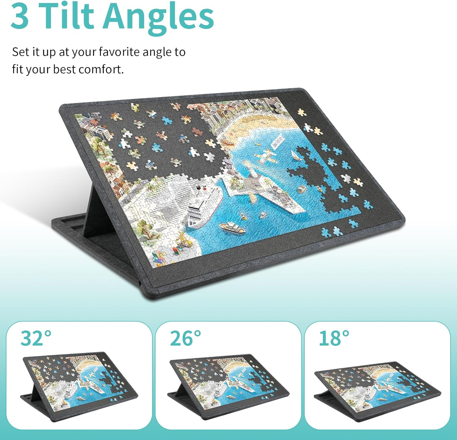 1500 Piece Foldables & Tilting Puzzle Board with 6 Colored Sorting Trays,Lightweight & Portable Puzzls Table with Built-In Stands for Angle Adjustments (1500 Pcs-Dark Gray-2) image number 5
