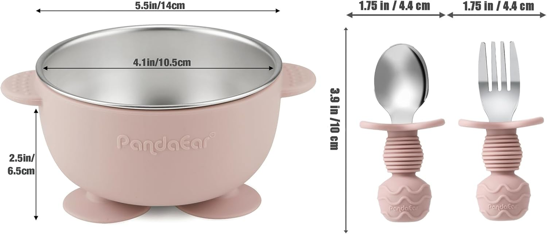 Pandaear 8PCS Baby Feeding Set | Stainless Steel Suction Plates and Bowls with Silicone Fork and Spoon Utensils | Baby Led Weaning Tableware for Toddlers & Kids (Pink & Blue) image number 5