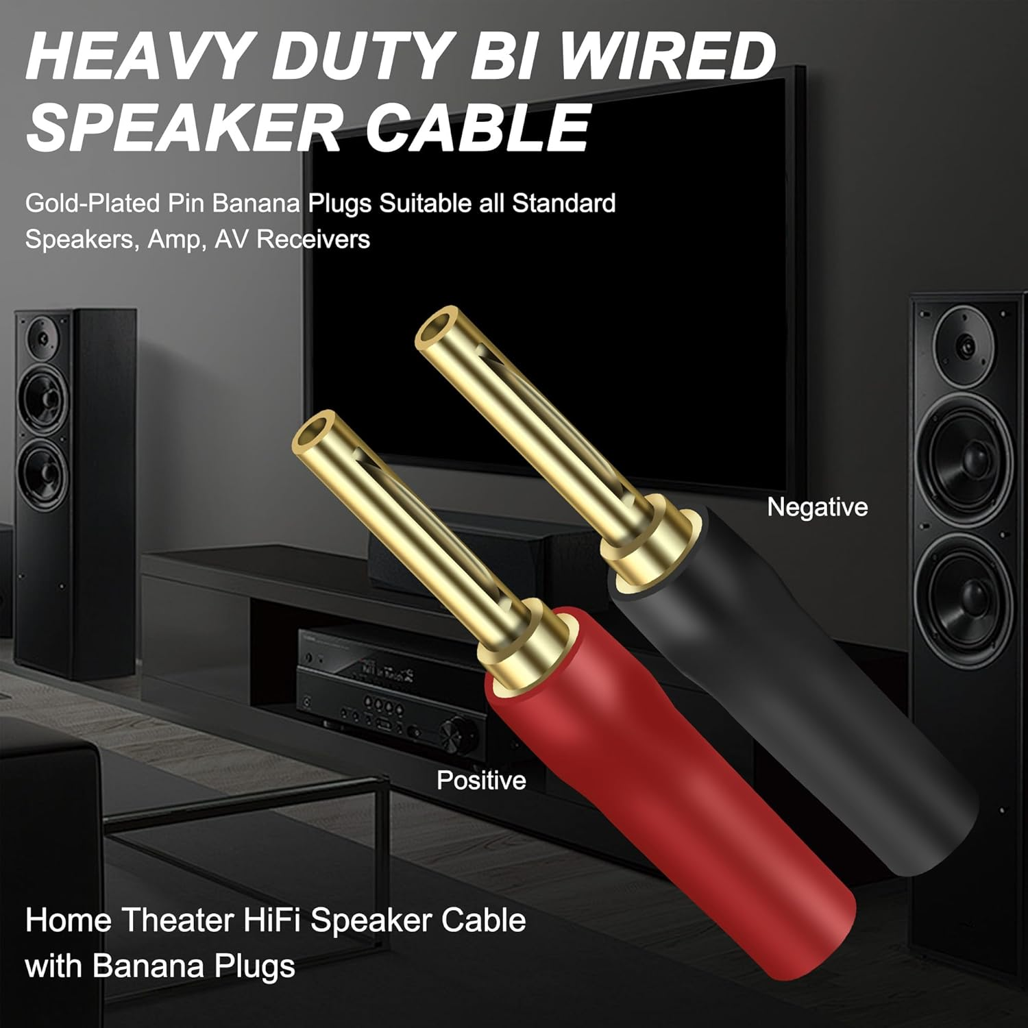 XMSJSIY 4MM Speaker Banana Plugs Hifi Screw Locking Banana Pins Connectors Gold Plated for Speaker Wire,Home Theater Audio/Video Receiver Sound Systems - 4 Pairs