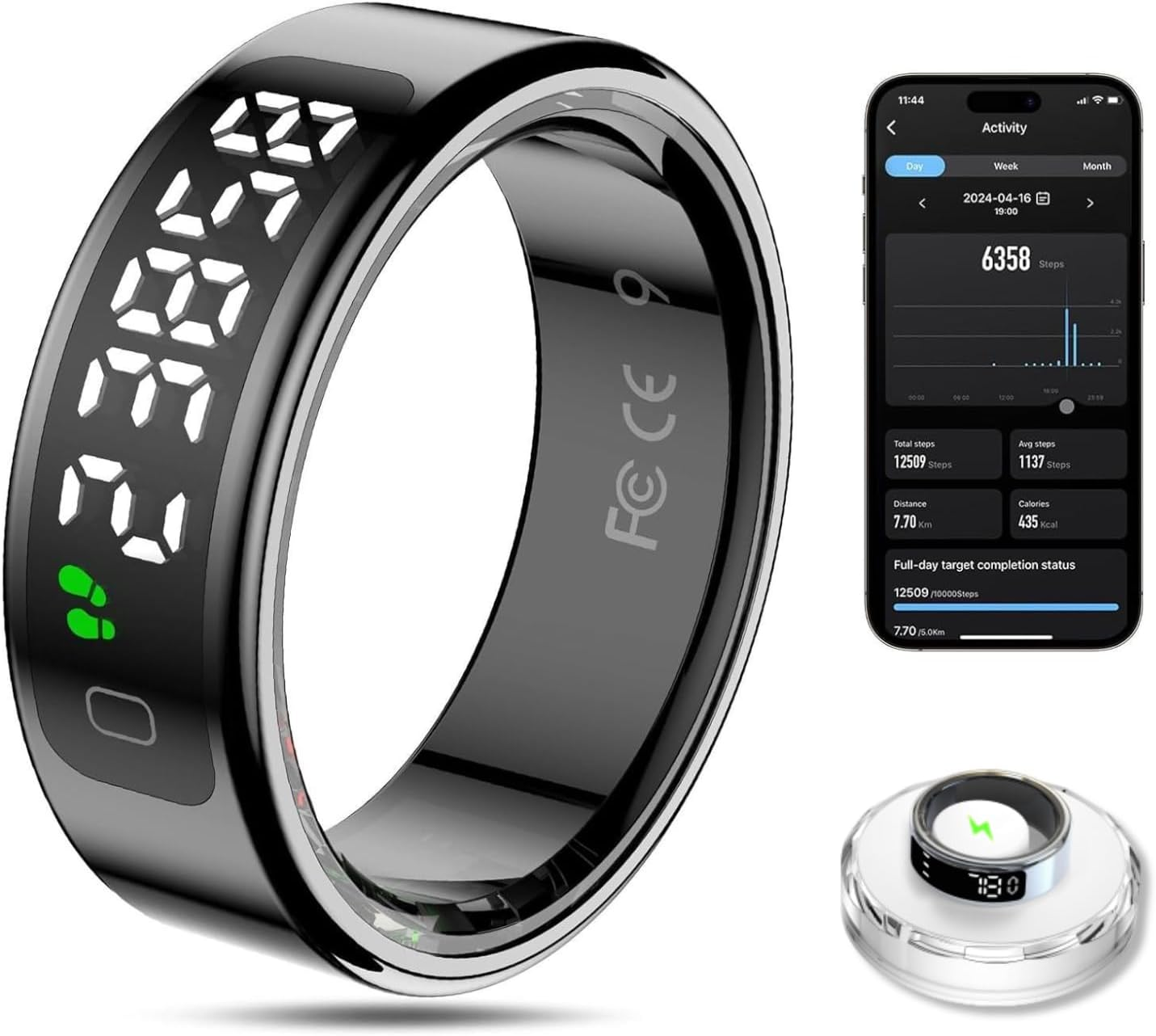 Smart Health Ring for Women Men Fitness Tracker with Step Counting, IP78 Waterproof for Iphone and Android