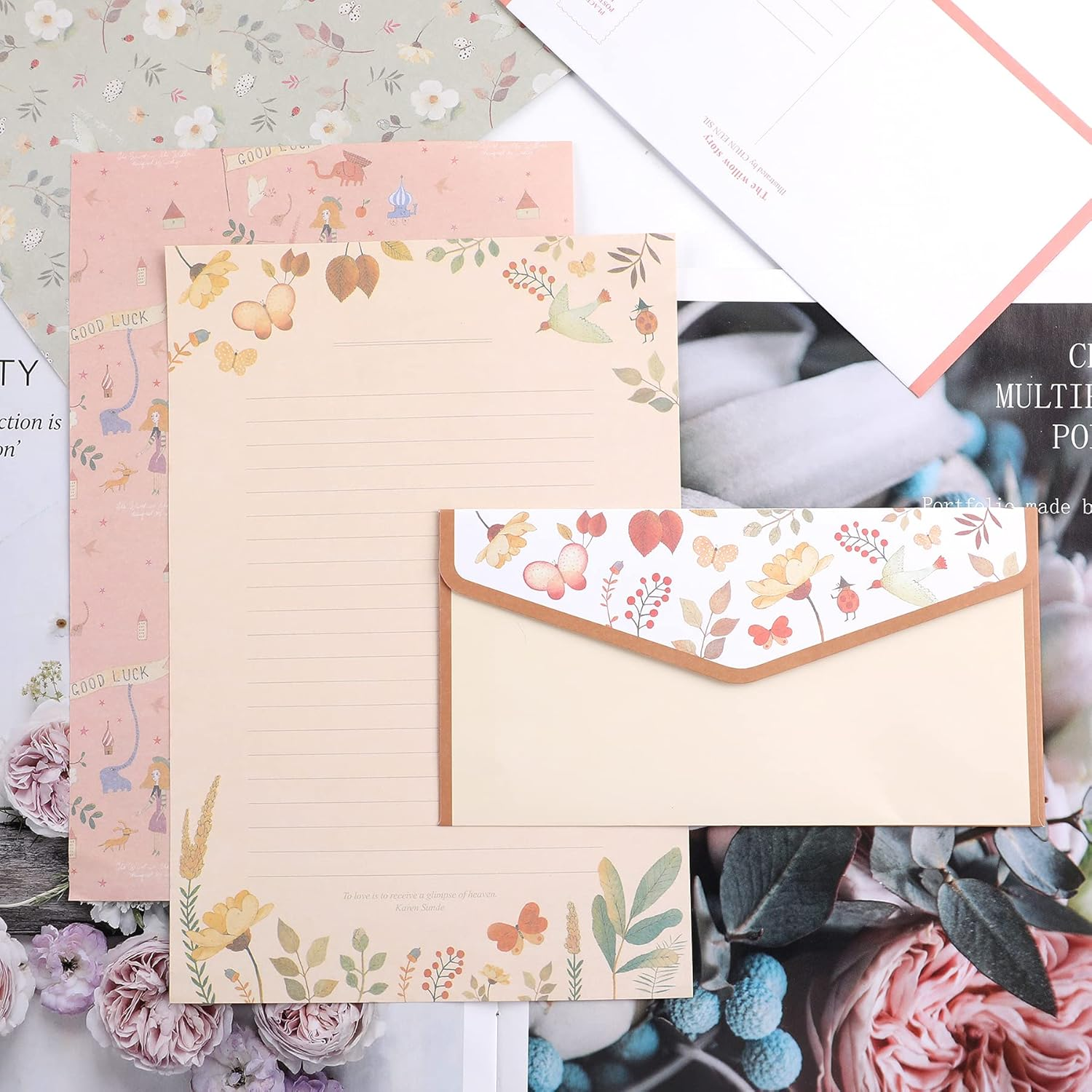 Stationery Writing Paper and Envelopes Set Cute Vintage Floral Letter Writing Paper for Women（18 Sheets +9 Envelopes） image number 6