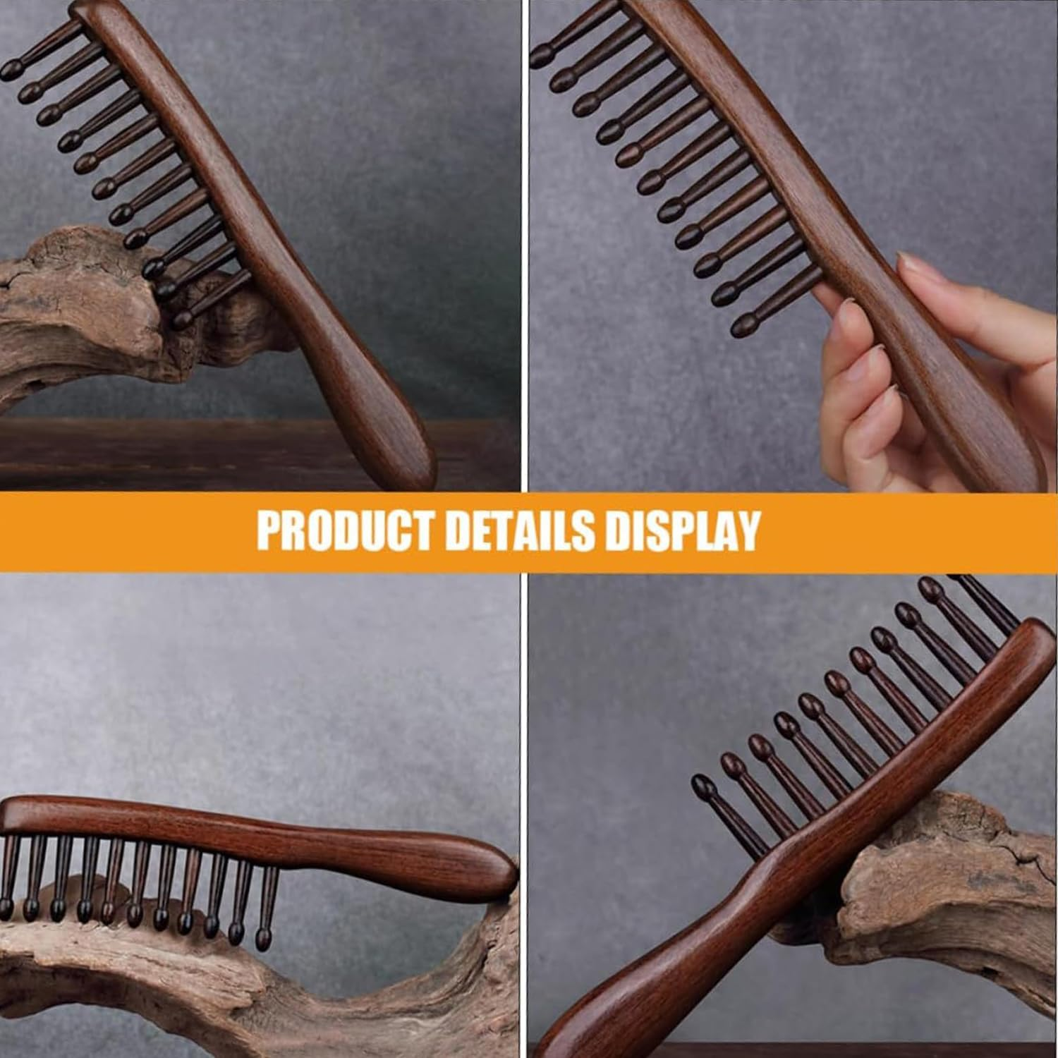 Lexziuo 1PCS Wide Tooth Wooden Comb for Scalp Massage - Natural Hair Detangler & Styling Comb for Men & Women with Comfortable Long Handle image number 5