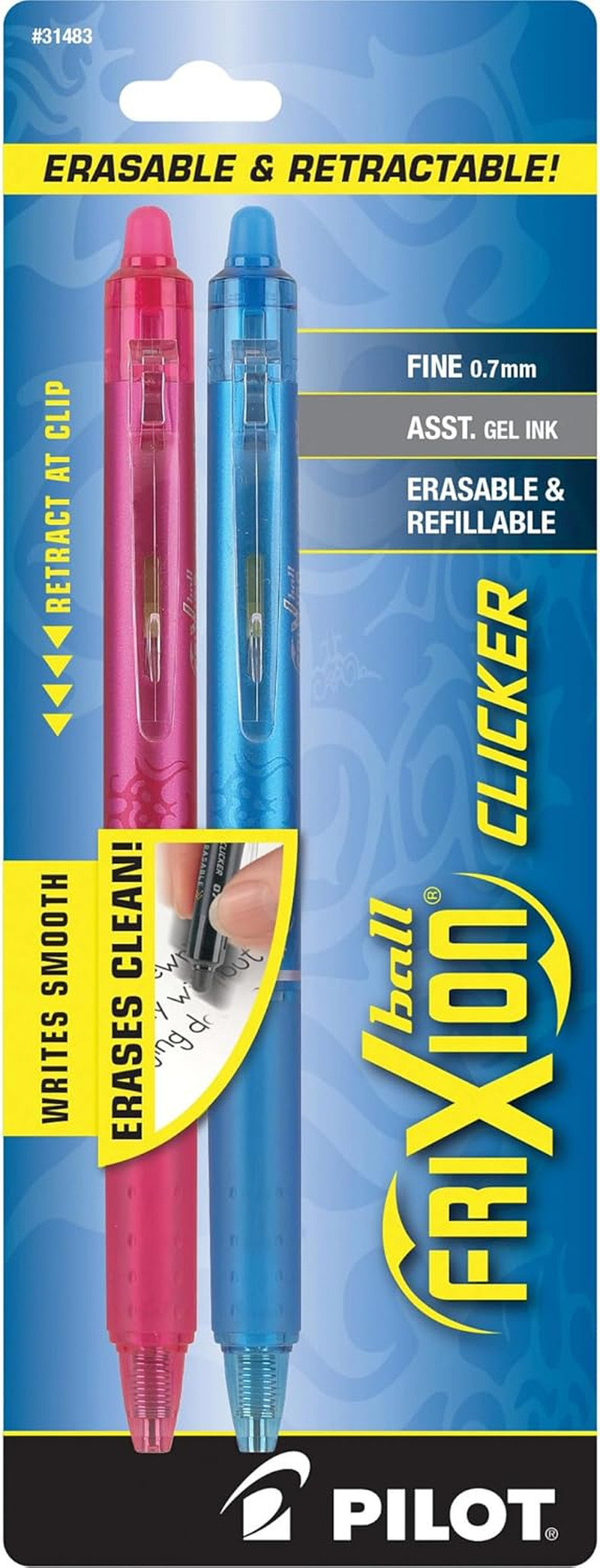 PILOT Frixion Clicker Erasable, Refillable & Retractable Gel Ink Pens, Fine Point, Red Ink, 2-Pack (31462) image number 6