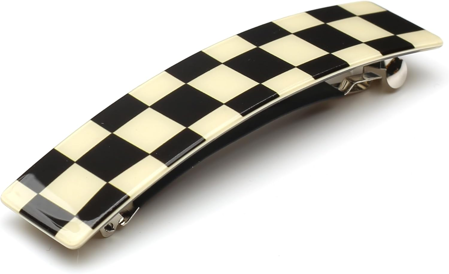 Qingoo Black Checkerboard Barrette Automatic Hair Clip Patent Clip Hair Jewellery Headpiece 1 Piece (10.5 Cm X 2.5 Cm, Black)