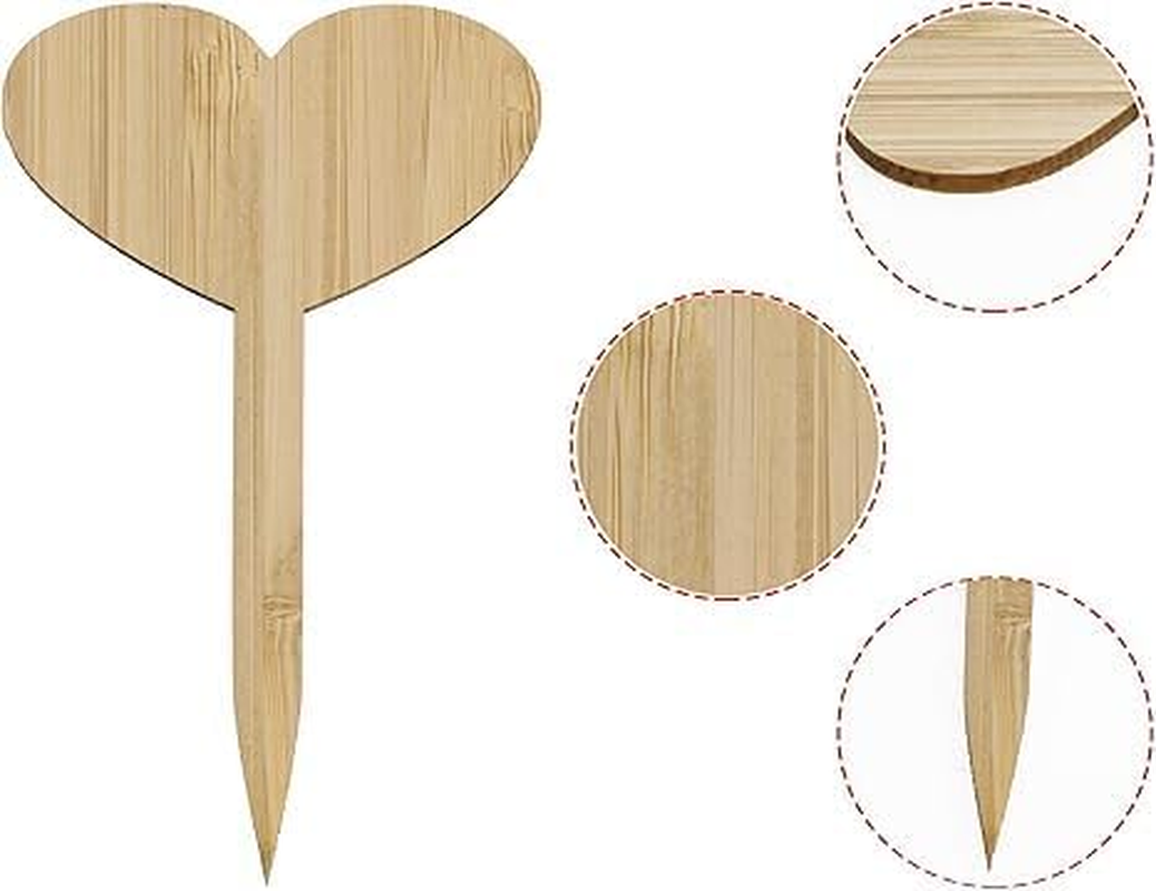 20Pcs Bamboo Plant Labels with a Marker Pen T-Type Wooden Plant Marker Garden Sign Tags Garden Markers for Seed Potted Herbs Flowers Vegetables (Heart-Shaped) image number 4