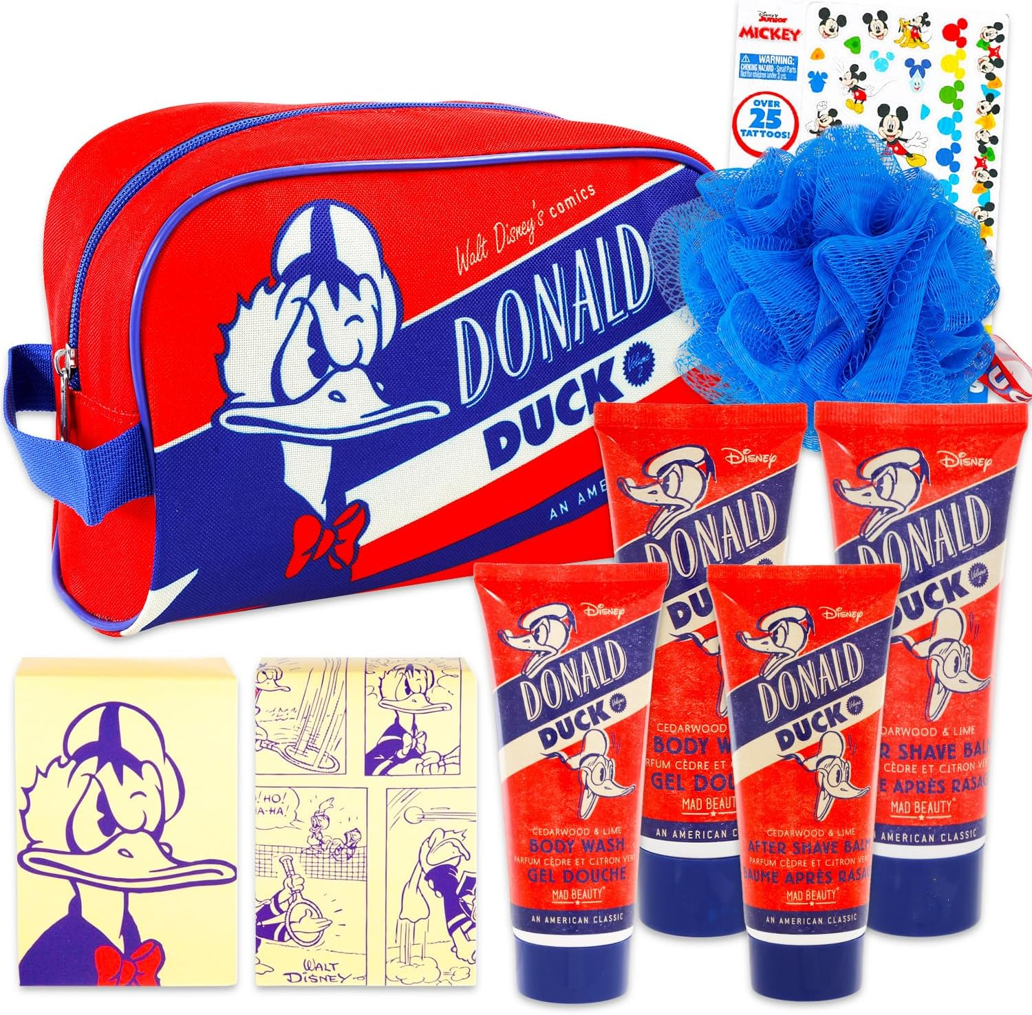 Donald Duck Bathroom Shower Set for Men - Bundle with Body Wash, after Shave Balm, Loofah, Storage Bag, Bar Soap, and More | Disney Donald Duck Mens Shower Kit image number 3