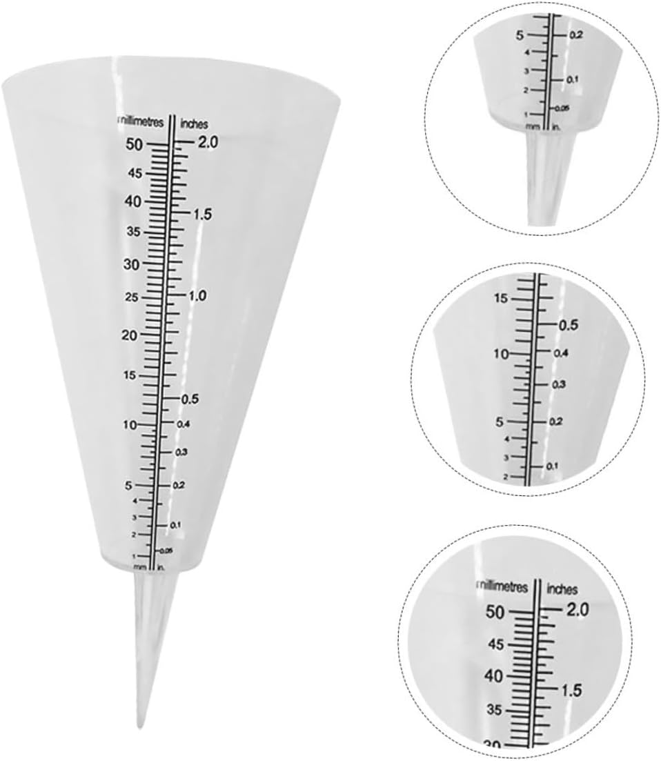 2Pcs Transparent Cone Shaped Rain Gauge with Spike Outdoor Rainfall Plastic Measuring Cup for Garden Lawn Accurate Measurement image number 2