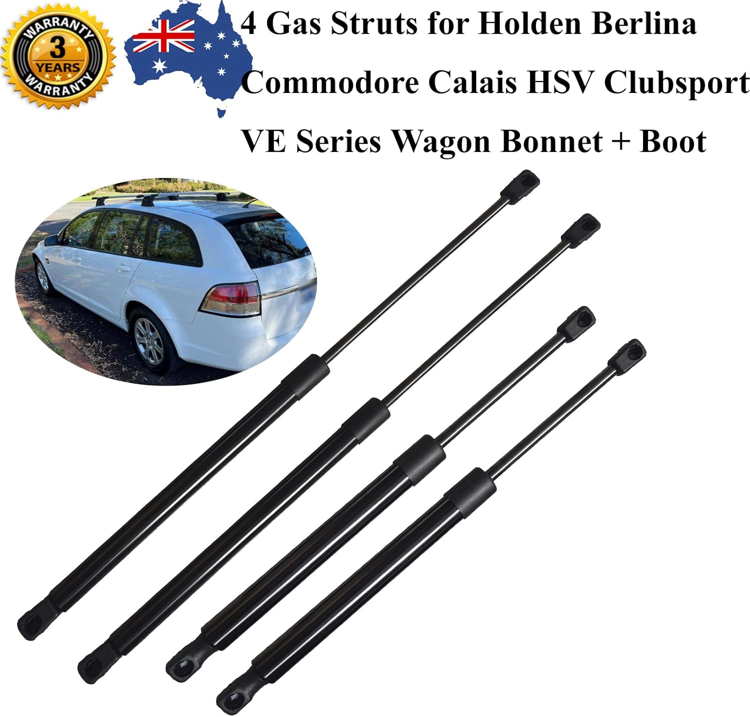 4 Wagon Tailgate + Bonnet Gas Struts for Holden 2008-2013 VE Series Wagon Berlina Calais Commodore Omega SS V SV6 Z HSV Clubsport Front Hood Rear Boot Liftgate Shocks